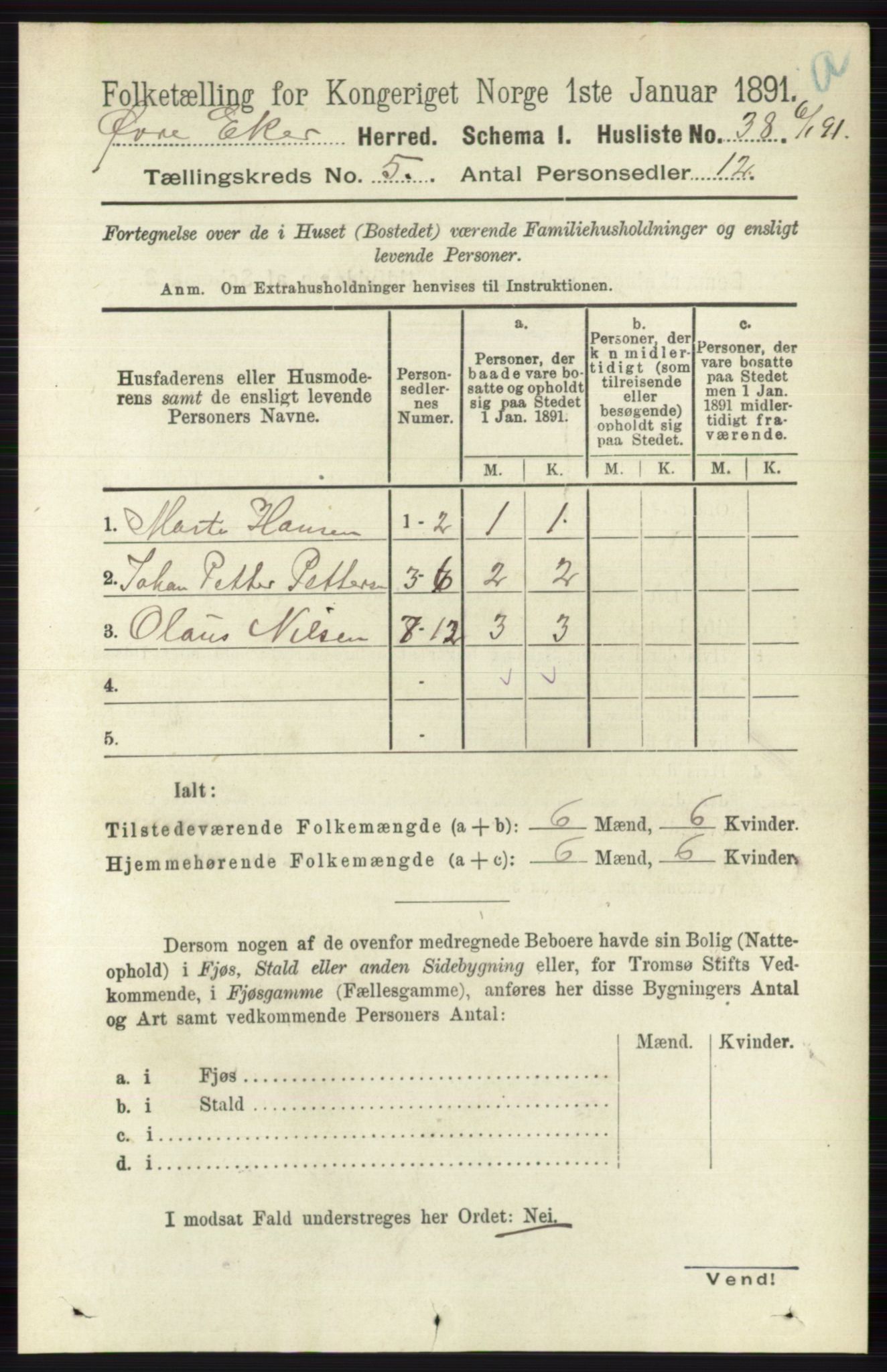 RA, 1891 census for 0624 Øvre Eiker, 1891, p. 1812