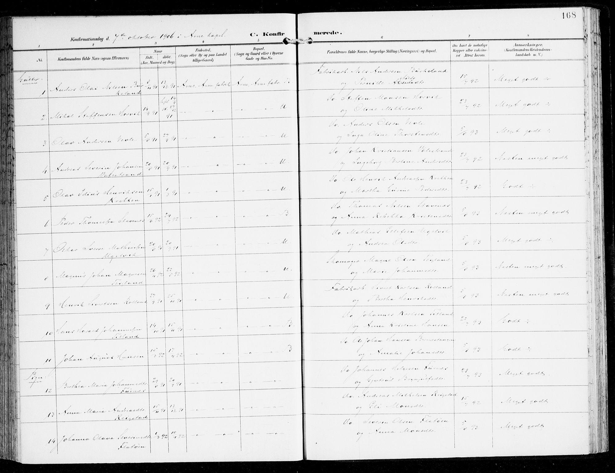 Haus sokneprestembete, AV/SAB-A-75601/H/Haa: Parish register (official) no. D 2, 1899-1912, p. 168