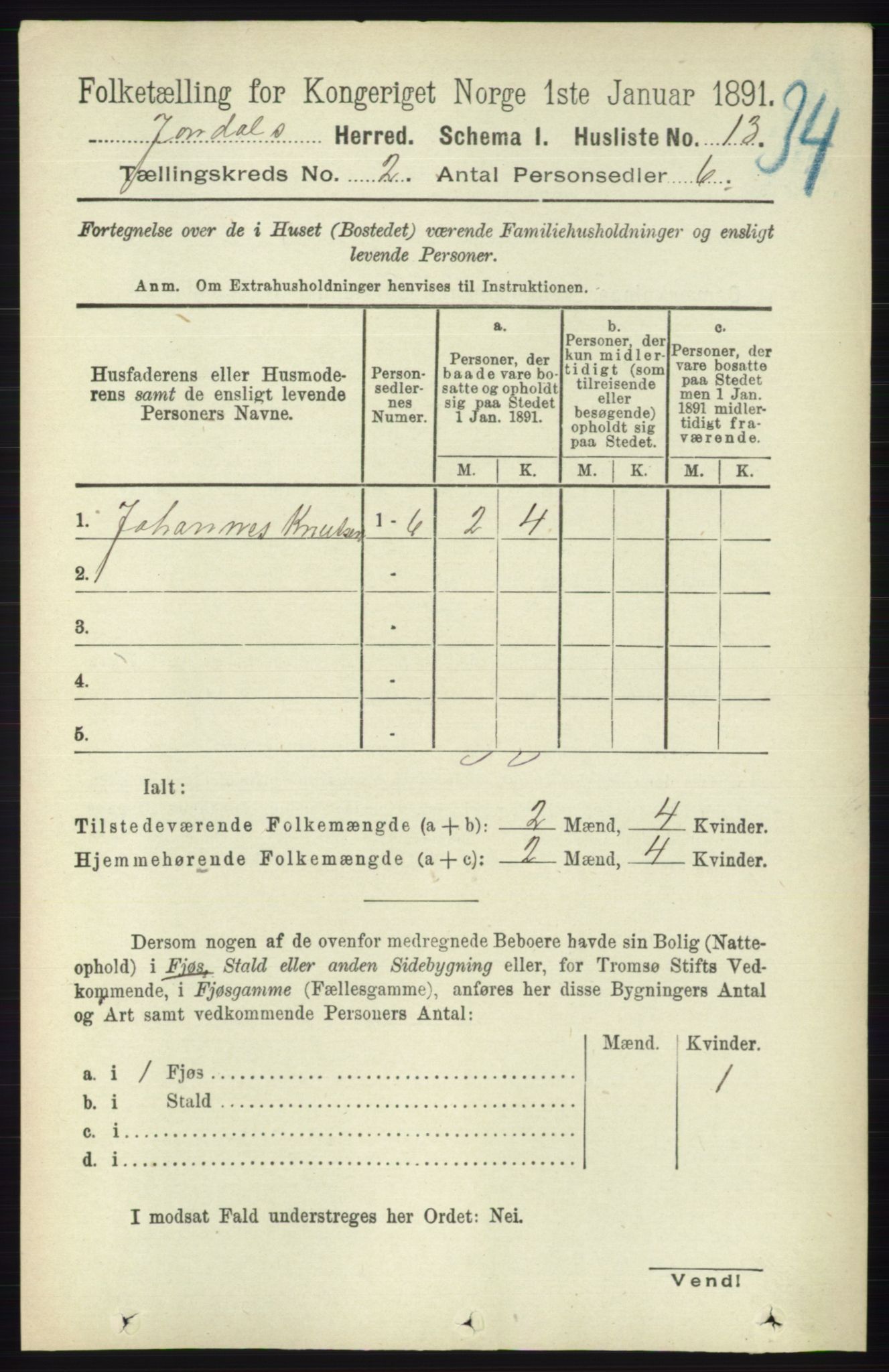 RA, 1891 census for 1227 Jondal, 1891, p. 789