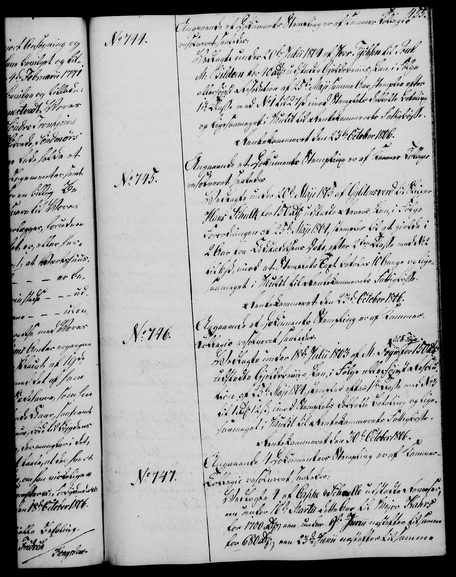 Rentekammeret, Kammerkanselliet, RA/EA-3111/G/Gg/Gga/L0018: Norsk ekspedisjonsprotokoll med register (merket RK 53.18), 1804-1806, p. 455