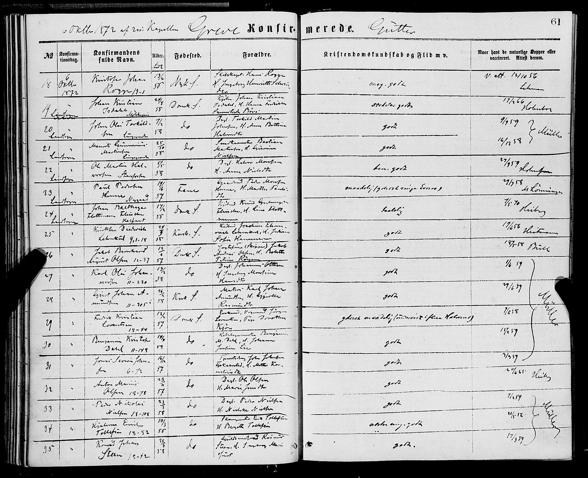 Domkirken sokneprestembete, AV/SAB-A-74801/H/Haa/L0029: Parish register (official) no. C 4, 1864-1879, p. 61