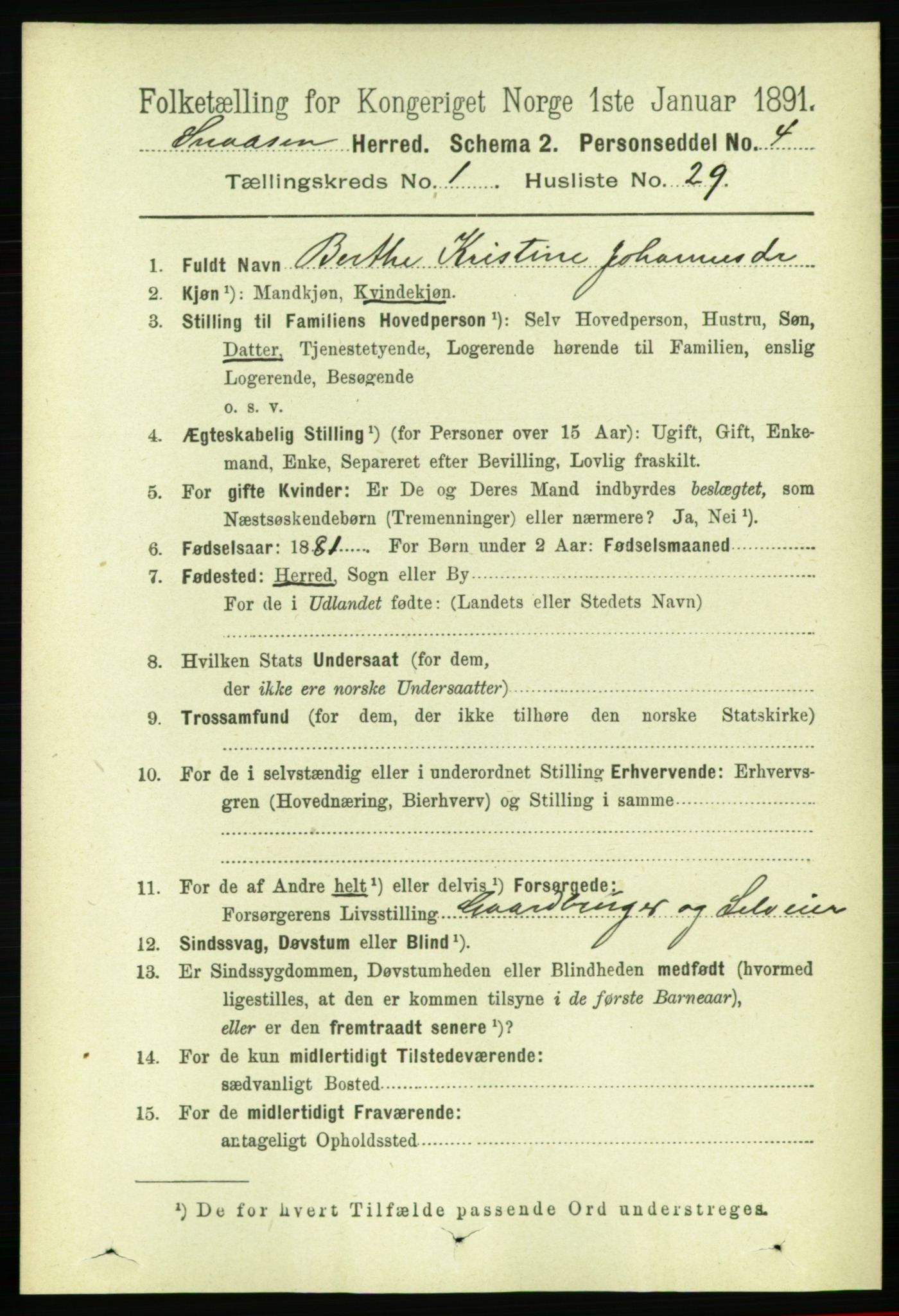 RA, 1891 census for 1736 Snåsa, 1891, p. 227