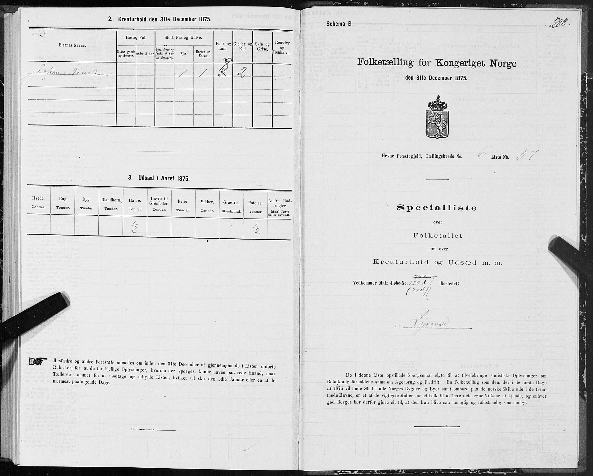 SAT, 1875 census for 1612P Hemne, 1875, p. 3288