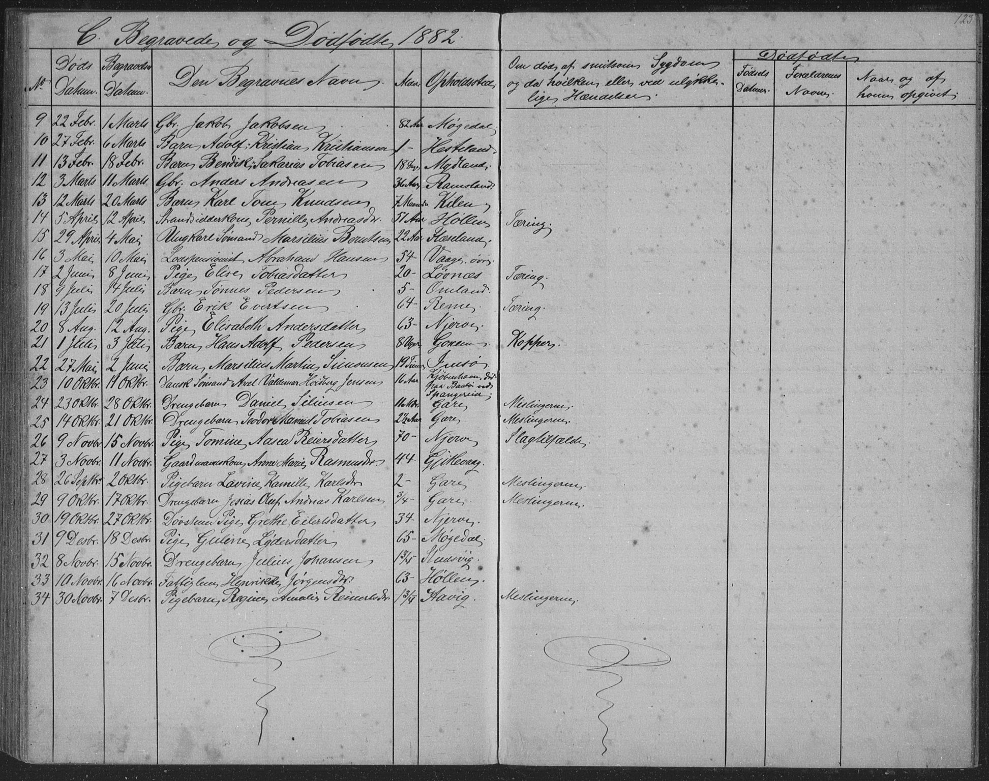 Sør-Audnedal sokneprestkontor, SAK/1111-0039/F/Fb/Fba/L0003: Parish register (copy) no. B 3, 1879-1893, p. 123