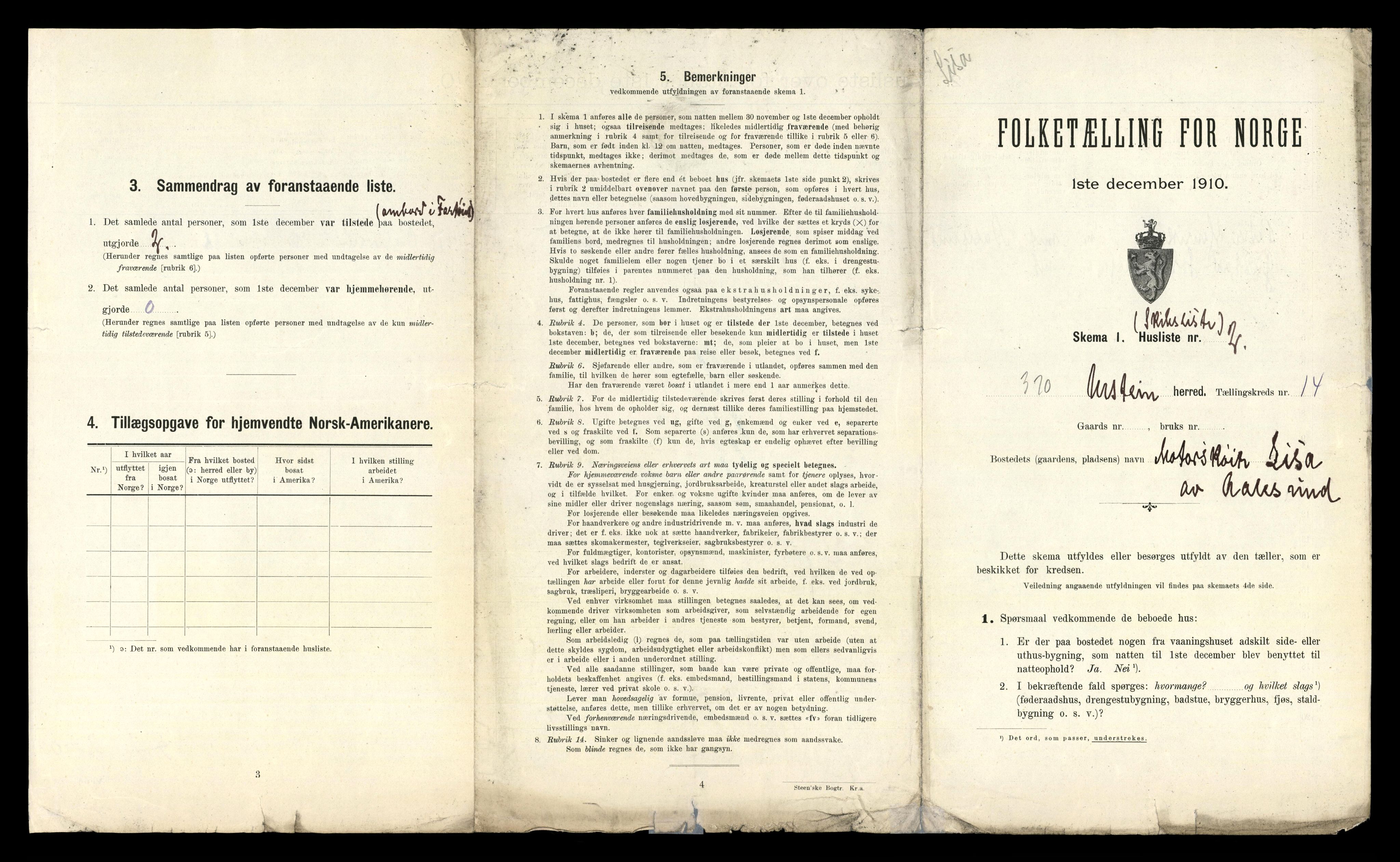 RA, 1910 census for Ulstein, 1910, p. 1160