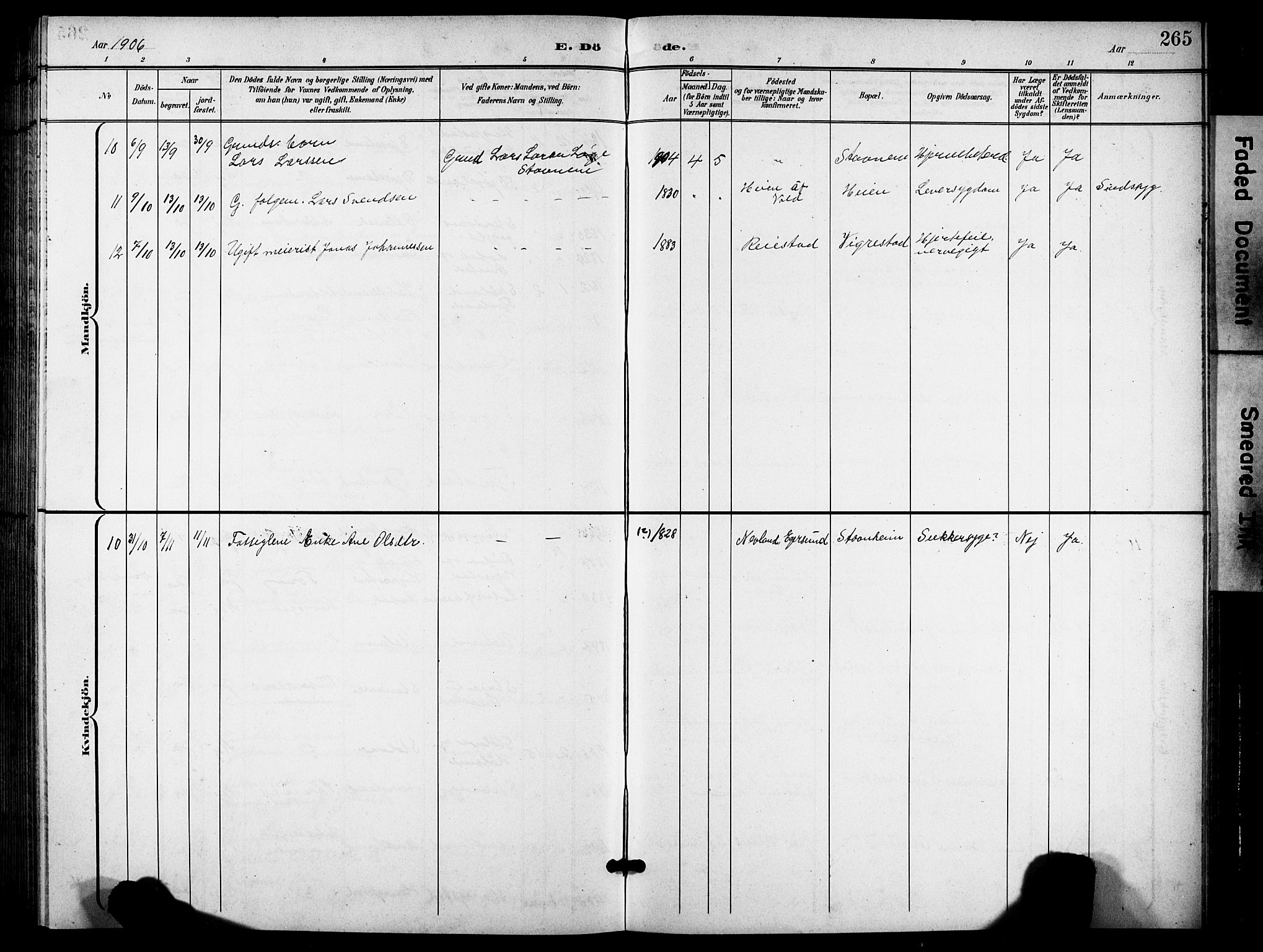 Hå sokneprestkontor, AV/SAST-A-101801/001/30BB/L0006: Parish register (copy) no. B 6, 1900-1924, p. 265