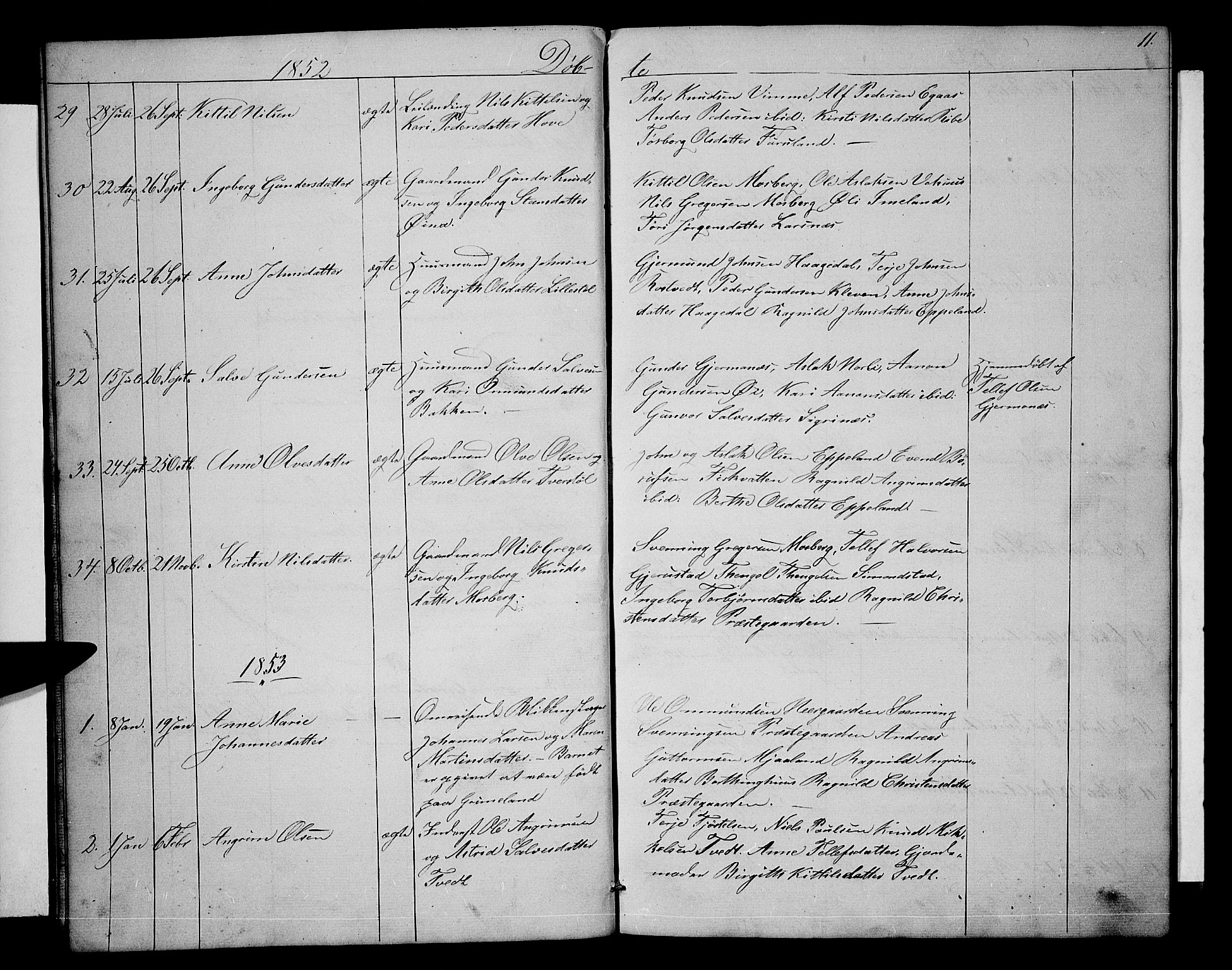 Åmli sokneprestkontor, AV/SAK-1111-0050/F/Fb/Fbc/L0002: Parish register (copy) no. B 2, 1850-1867, p. 11