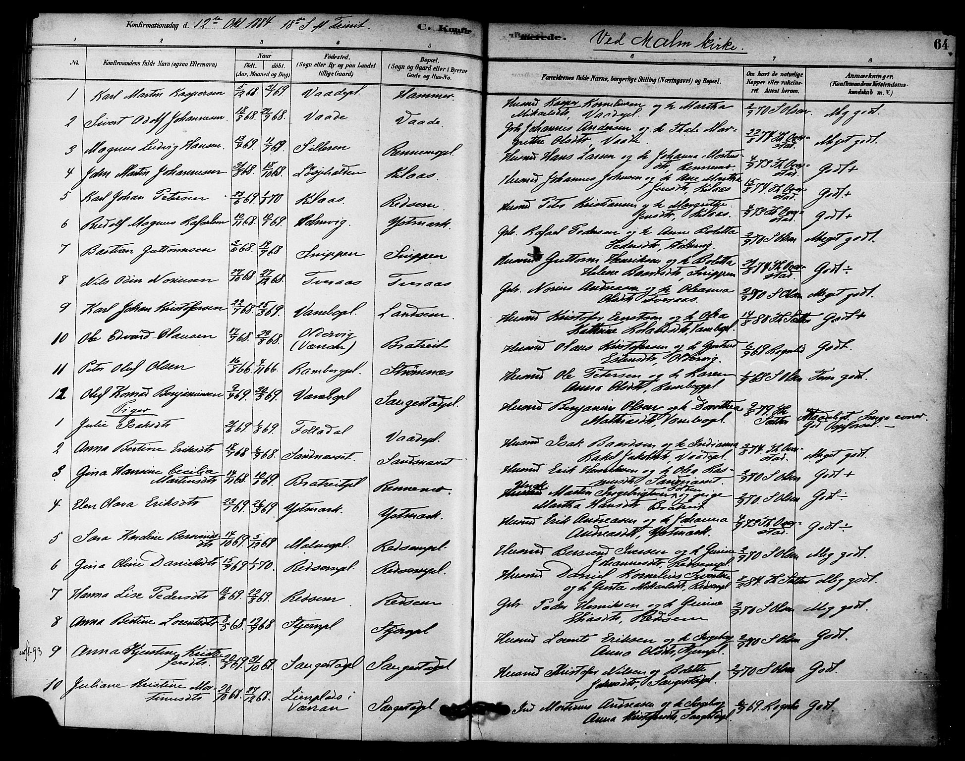 Ministerialprotokoller, klokkerbøker og fødselsregistre - Nord-Trøndelag, SAT/A-1458/745/L0429: Parish register (official) no. 745A01, 1878-1894, p. 64