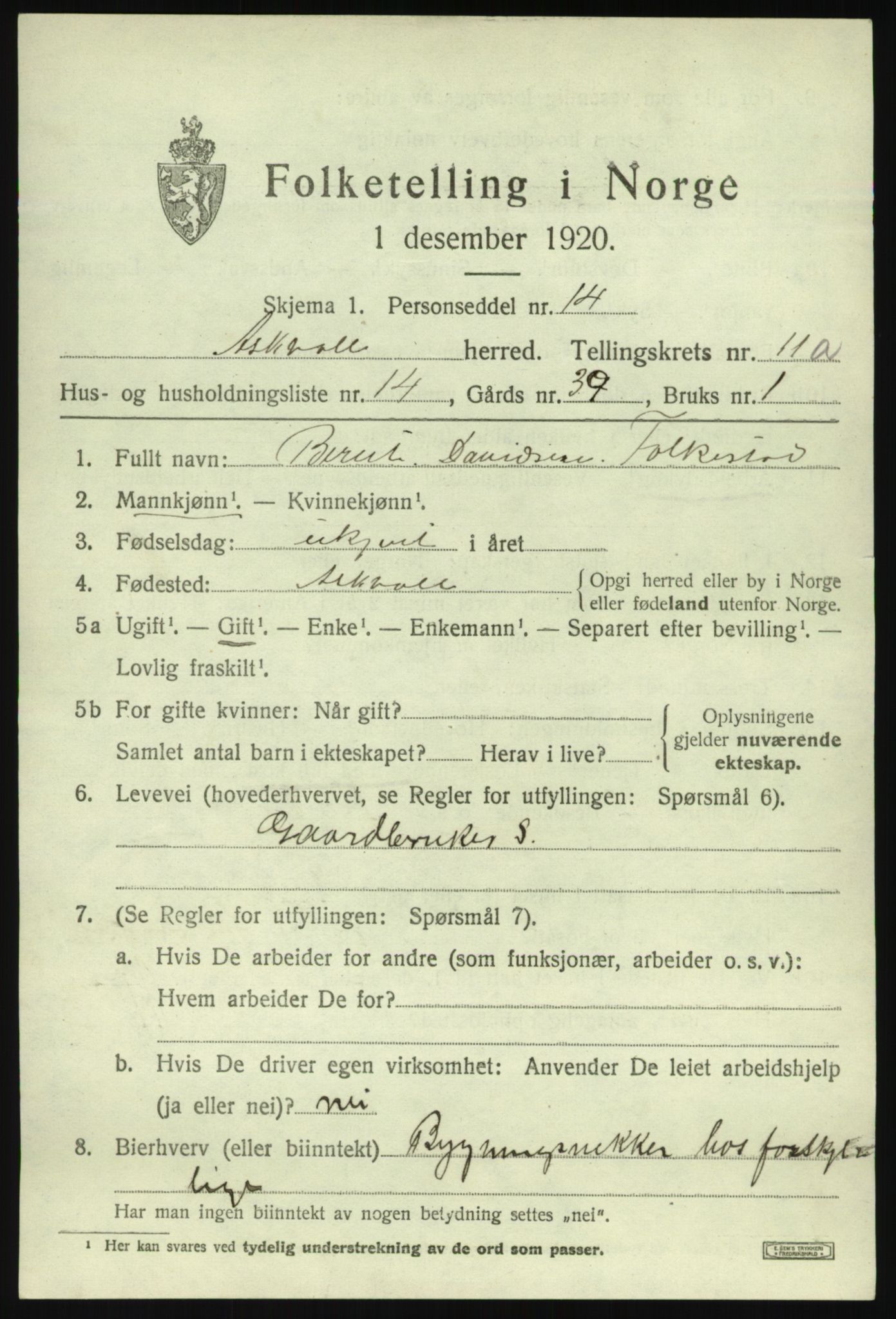 SAB, 1920 census for Askvoll, 1920, p. 4566