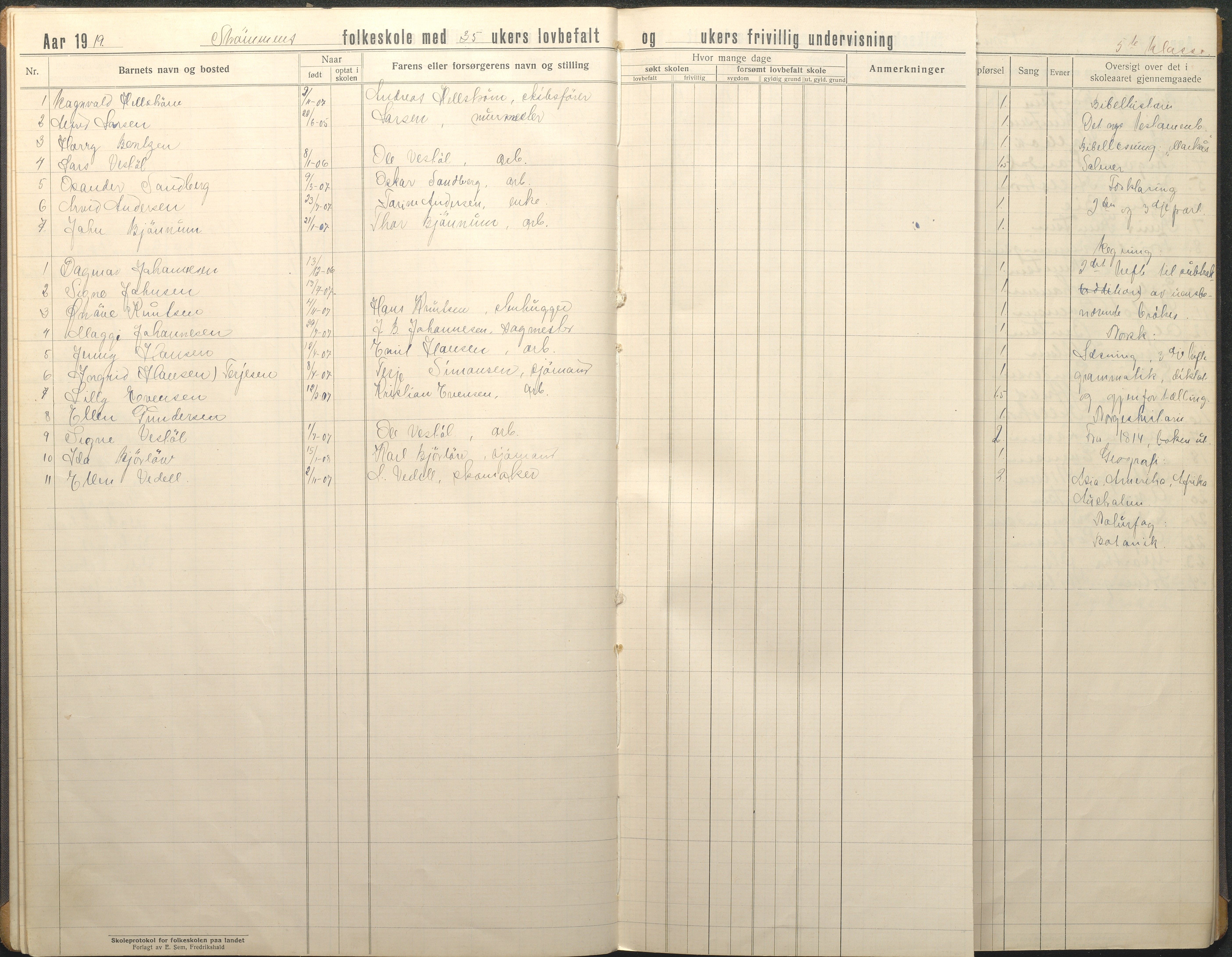 Øyestad kommune frem til 1979, AAKS/KA0920-PK/06/06G/L0012: Skoleprotokoll, 1919-1926