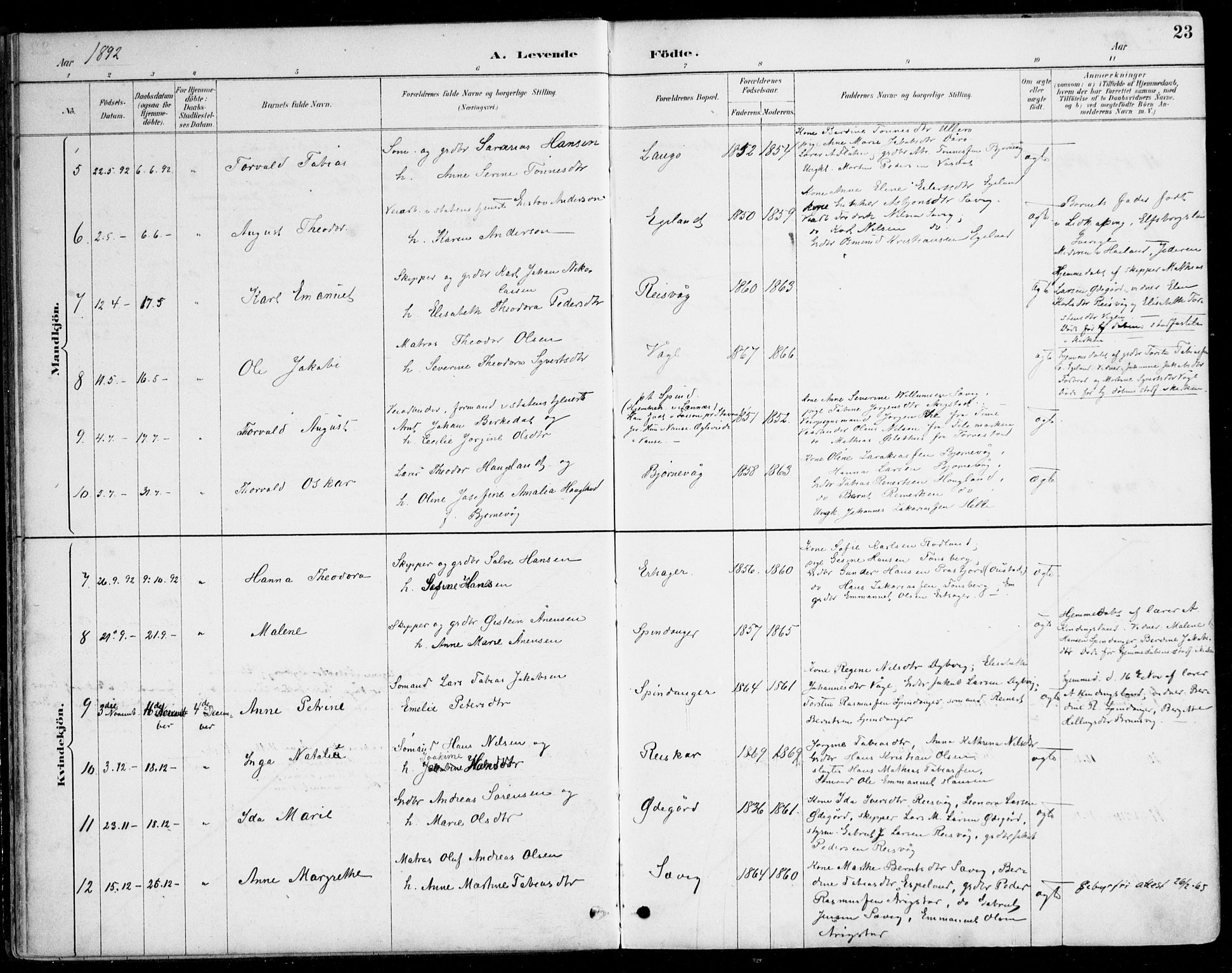 Herad sokneprestkontor, SAK/1111-0018/F/Fa/Fab/L0005: Parish register (official) no. A 5, 1886-1913, p. 23