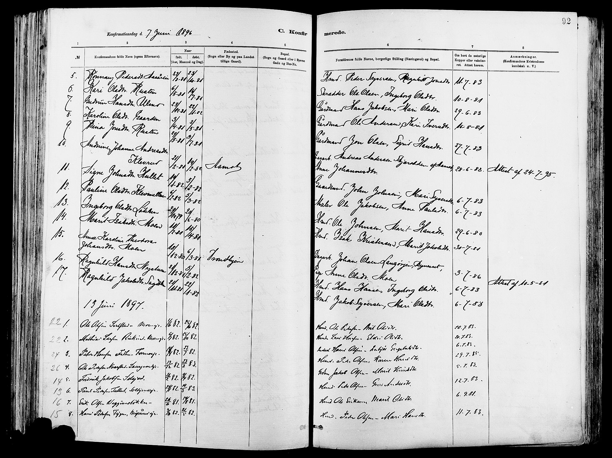 Vågå prestekontor, SAH/PREST-076/H/Ha/Haa/L0008: Parish register (official) no. 8, 1886-1904, p. 92