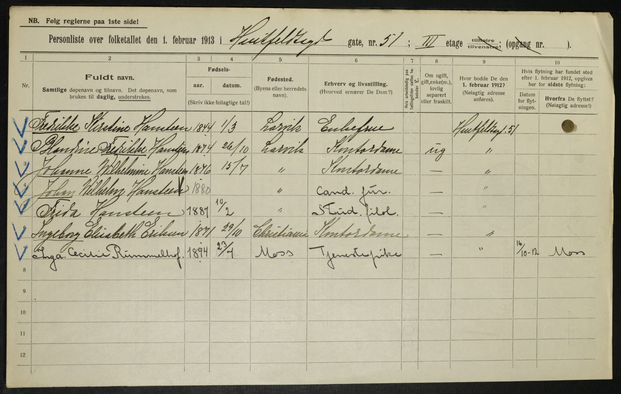 OBA, Municipal Census 1913 for Kristiania, 1913, p. 42048