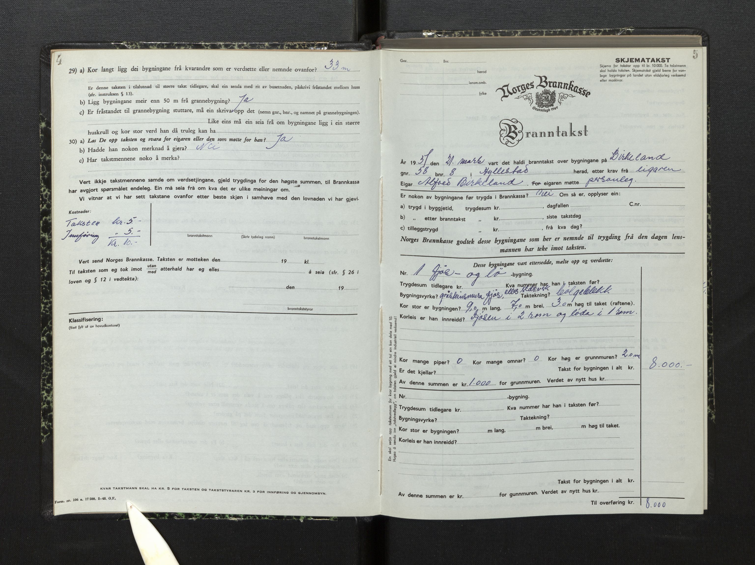 Lensmannen i Hyllestad, AV/SAB-A-28301/0012/L0005: Branntakstprotokoll, skjematakst, 1951-1955, p. 4-5