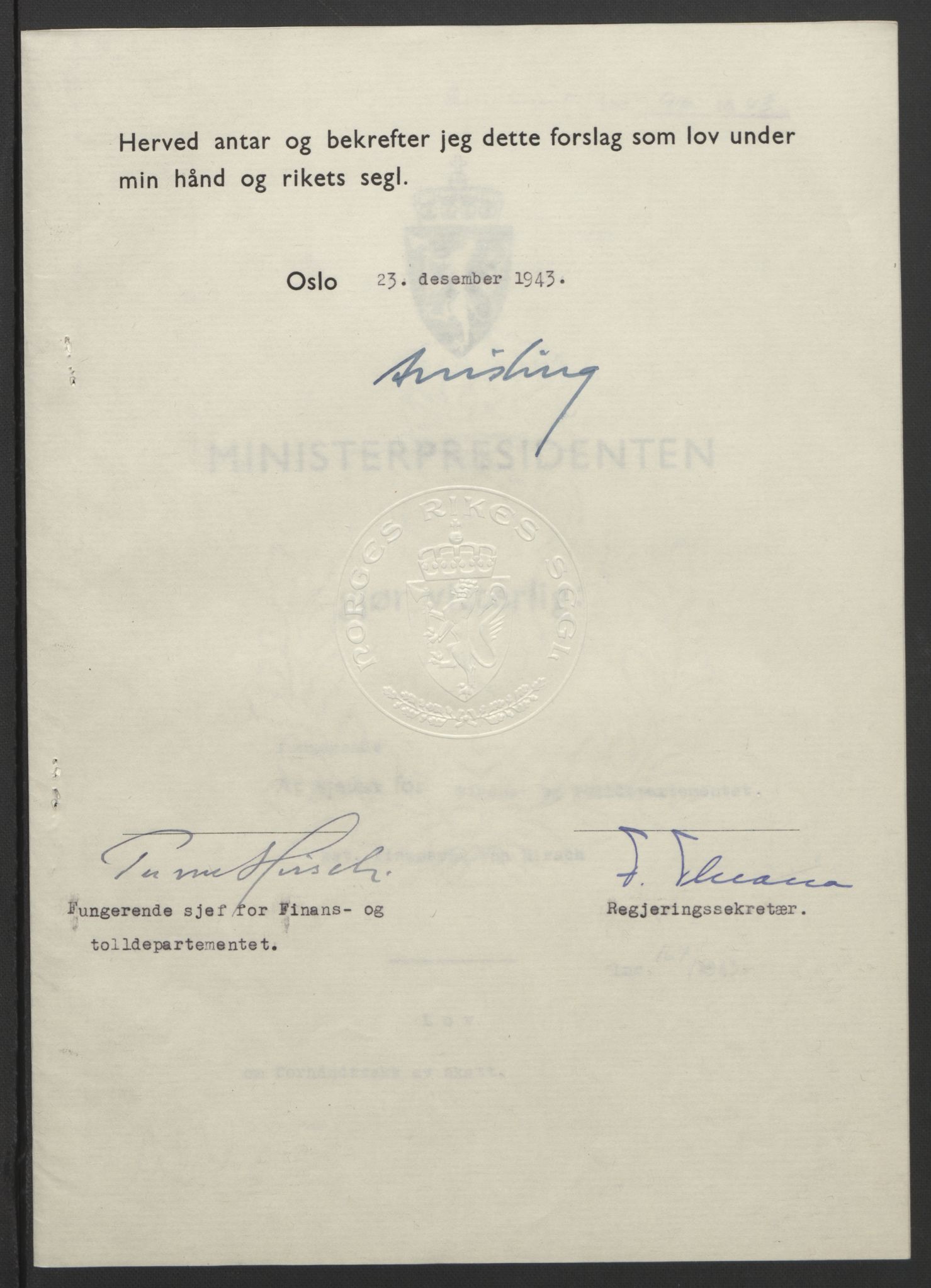 NS-administrasjonen 1940-1945 (Statsrådsekretariatet, de kommisariske statsråder mm), RA/S-4279/D/Db/L0099: Lover, 1943, p. 790