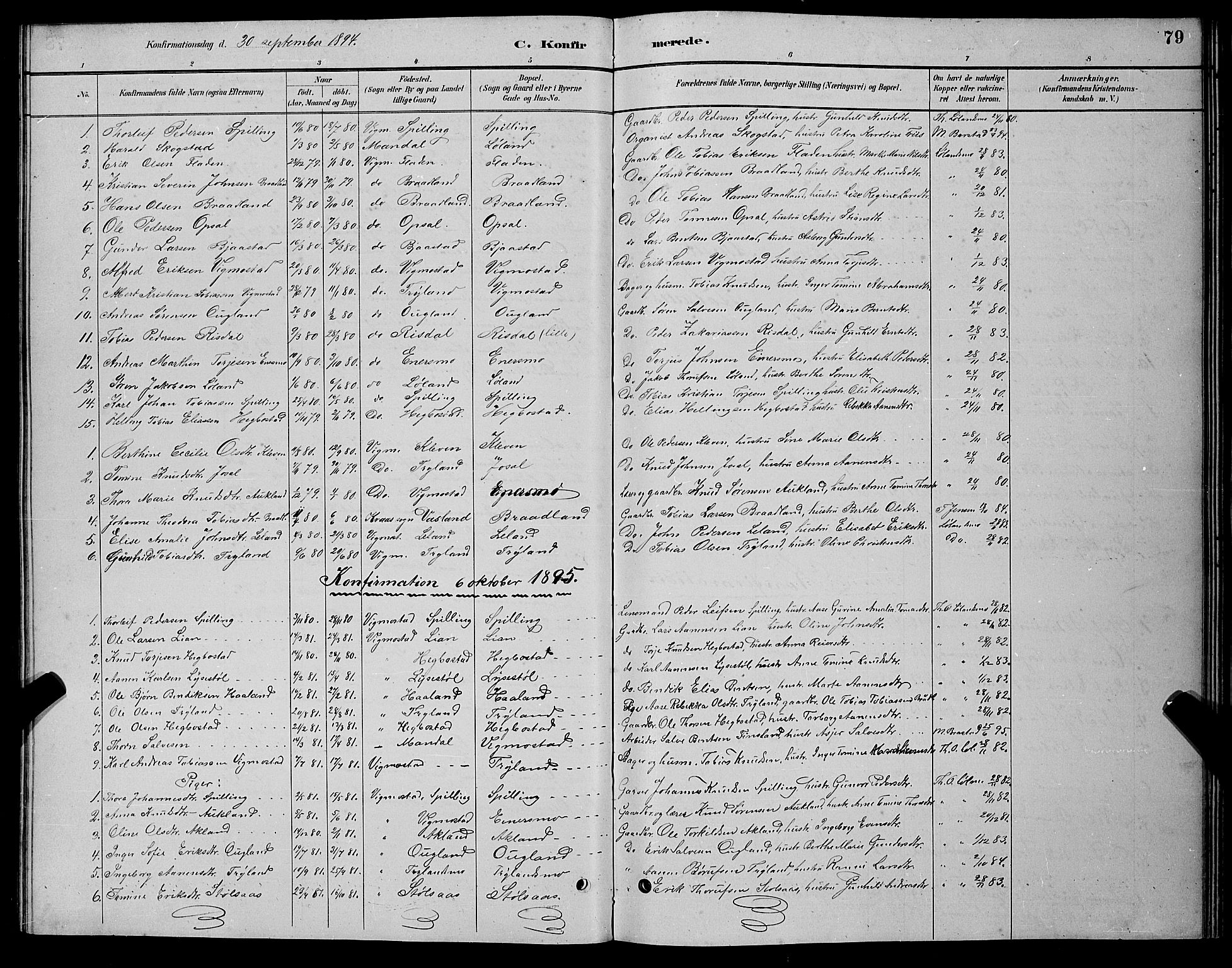 Nord-Audnedal sokneprestkontor, AV/SAK-1111-0032/F/Fb/Fbb/L0003: Parish register (copy) no. B 3, 1882-1900, p. 79