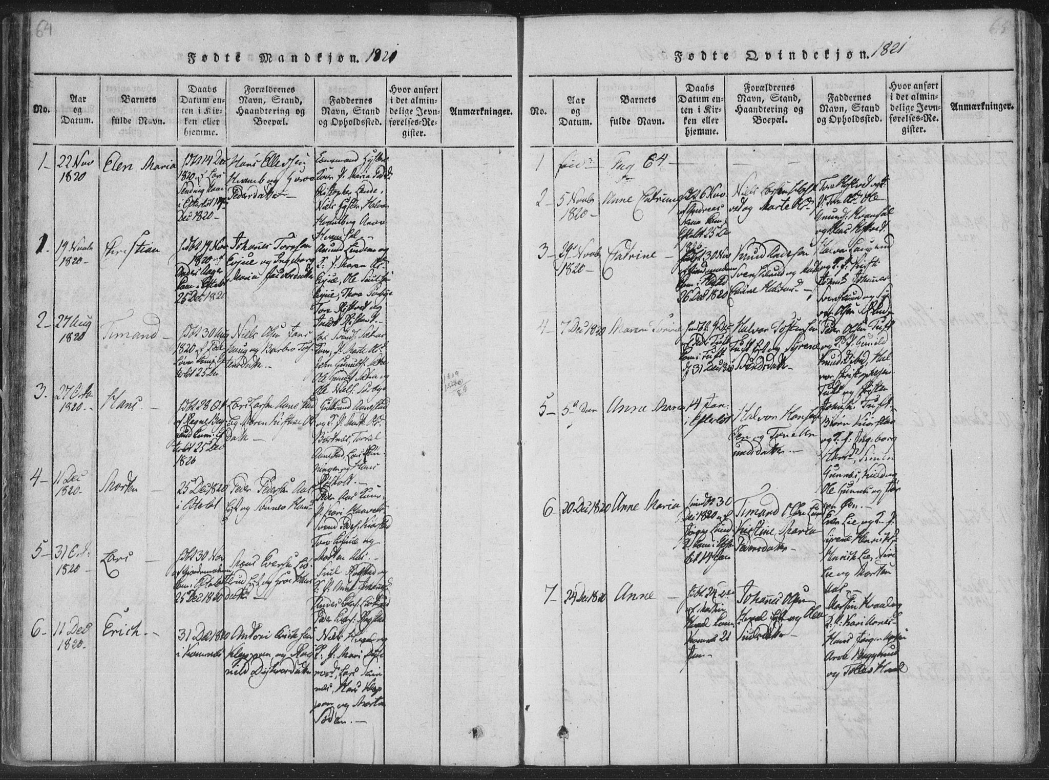 Sandsvær kirkebøker, AV/SAKO-A-244/F/Fa/L0004: Parish register (official) no. I 4, 1817-1839, p. 64-65