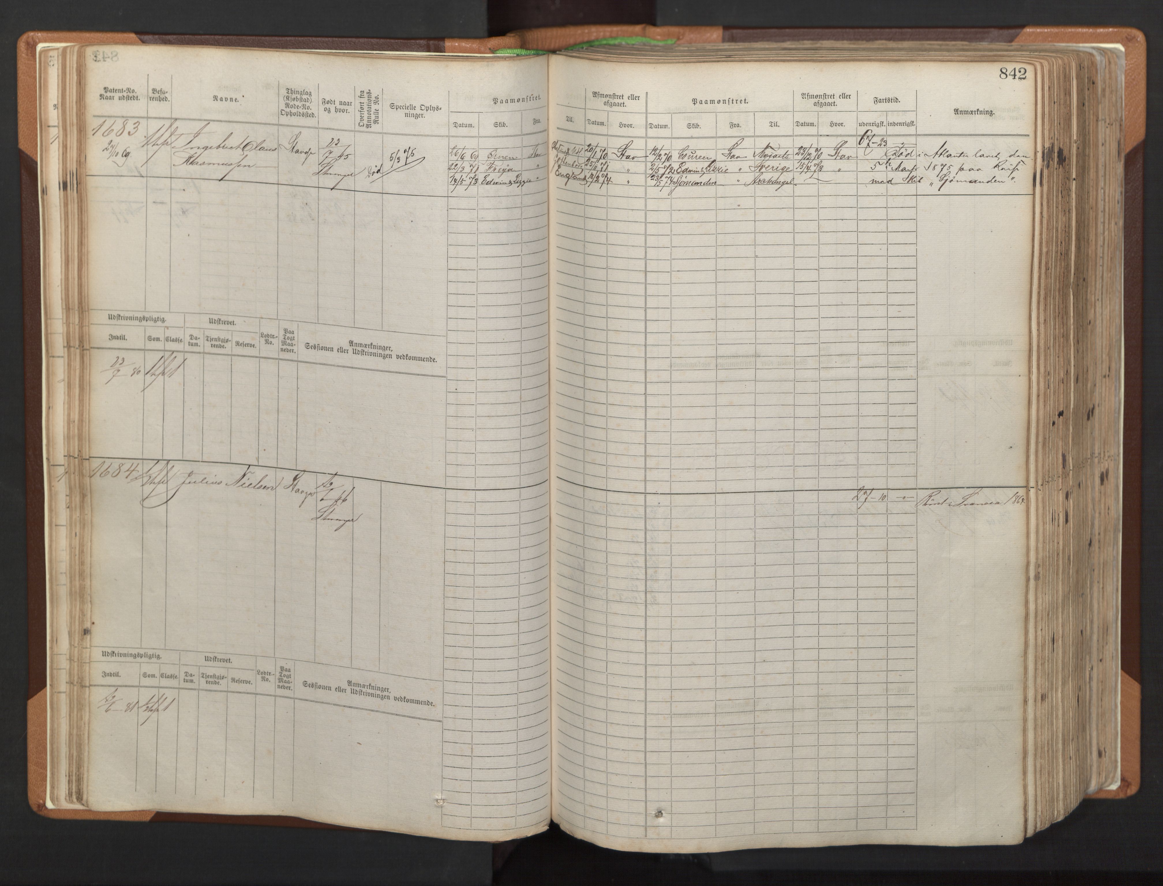 Stavanger sjømannskontor, AV/SAST-A-102006/F/Fb/Fbb/L0006: Sjøfartshovedrulle, patentnr. 1607-2402 (del 3), 1869-1880, p. 41