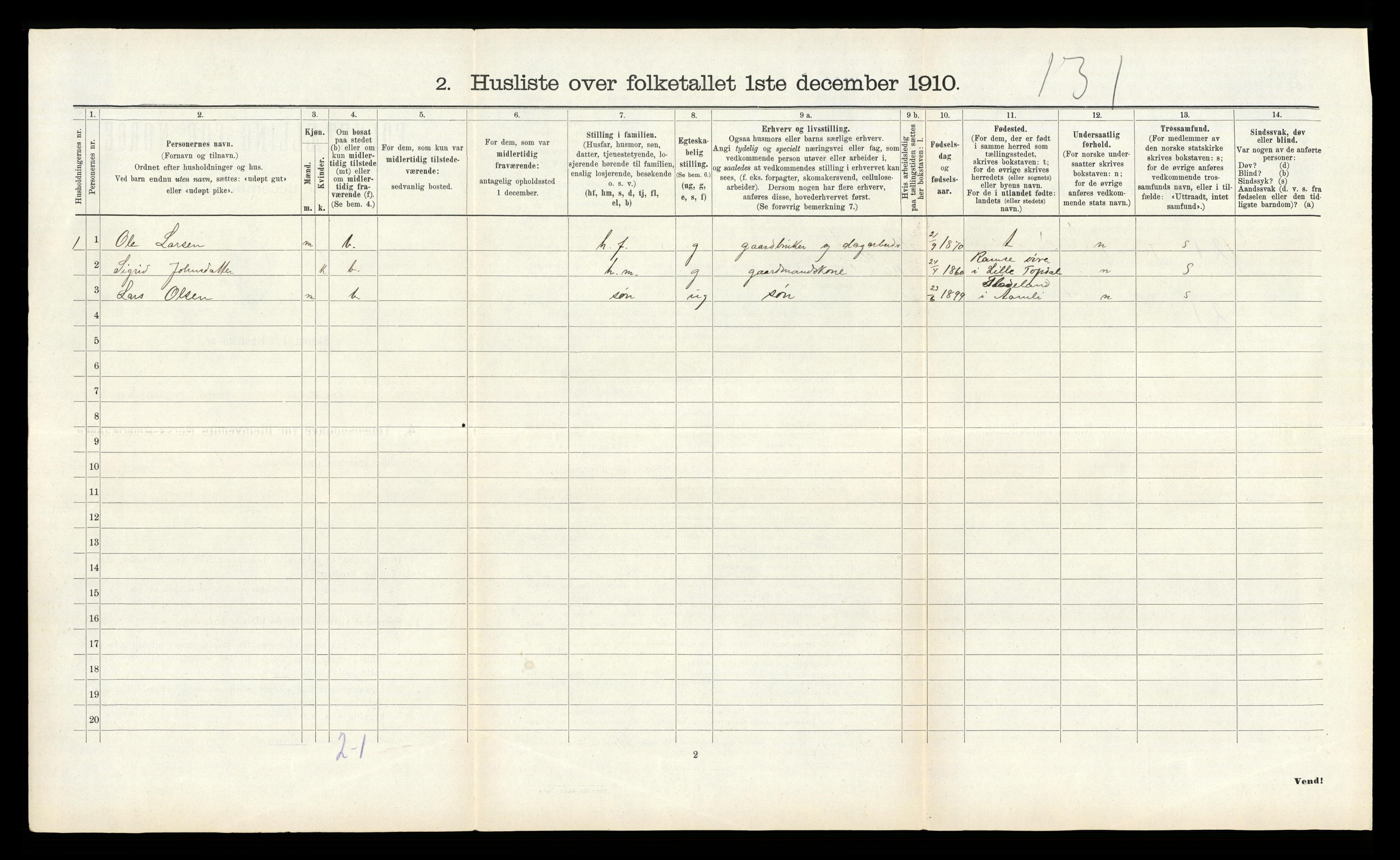 RA, 1910 census for Grindheim, 1910, p. 72