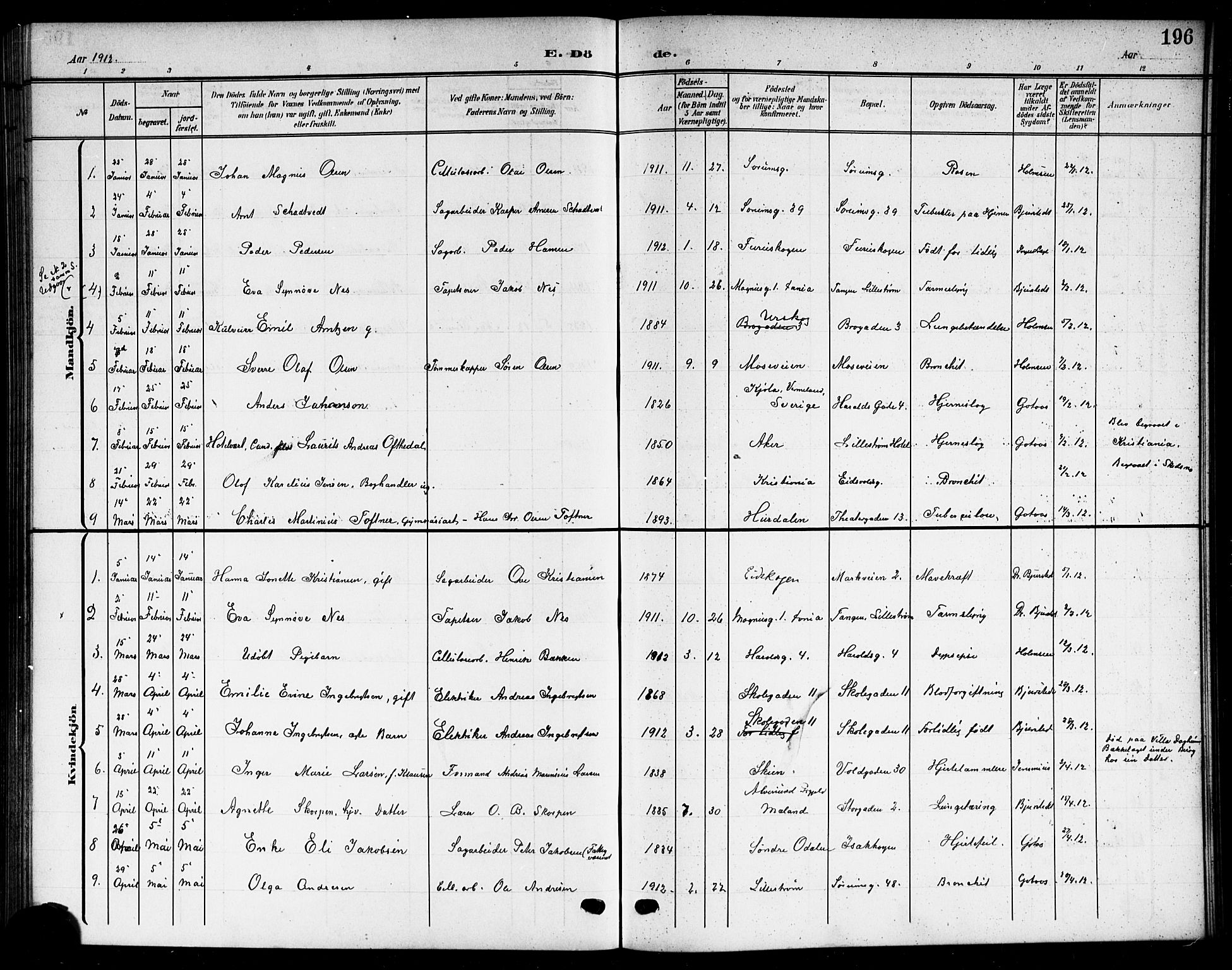 Skedsmo prestekontor Kirkebøker, AV/SAO-A-10033a/G/Gc/L0001: Parish register (copy) no. III 1, 1908-1916, p. 196