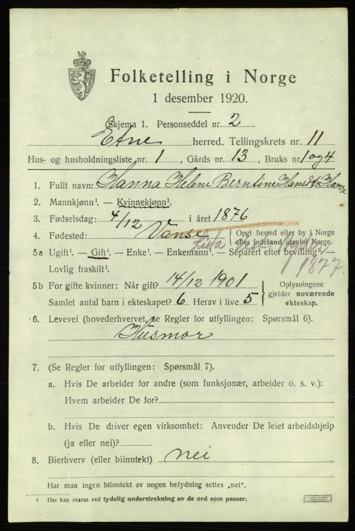 SAB, 1920 census for Etne, 1920, p. 4669