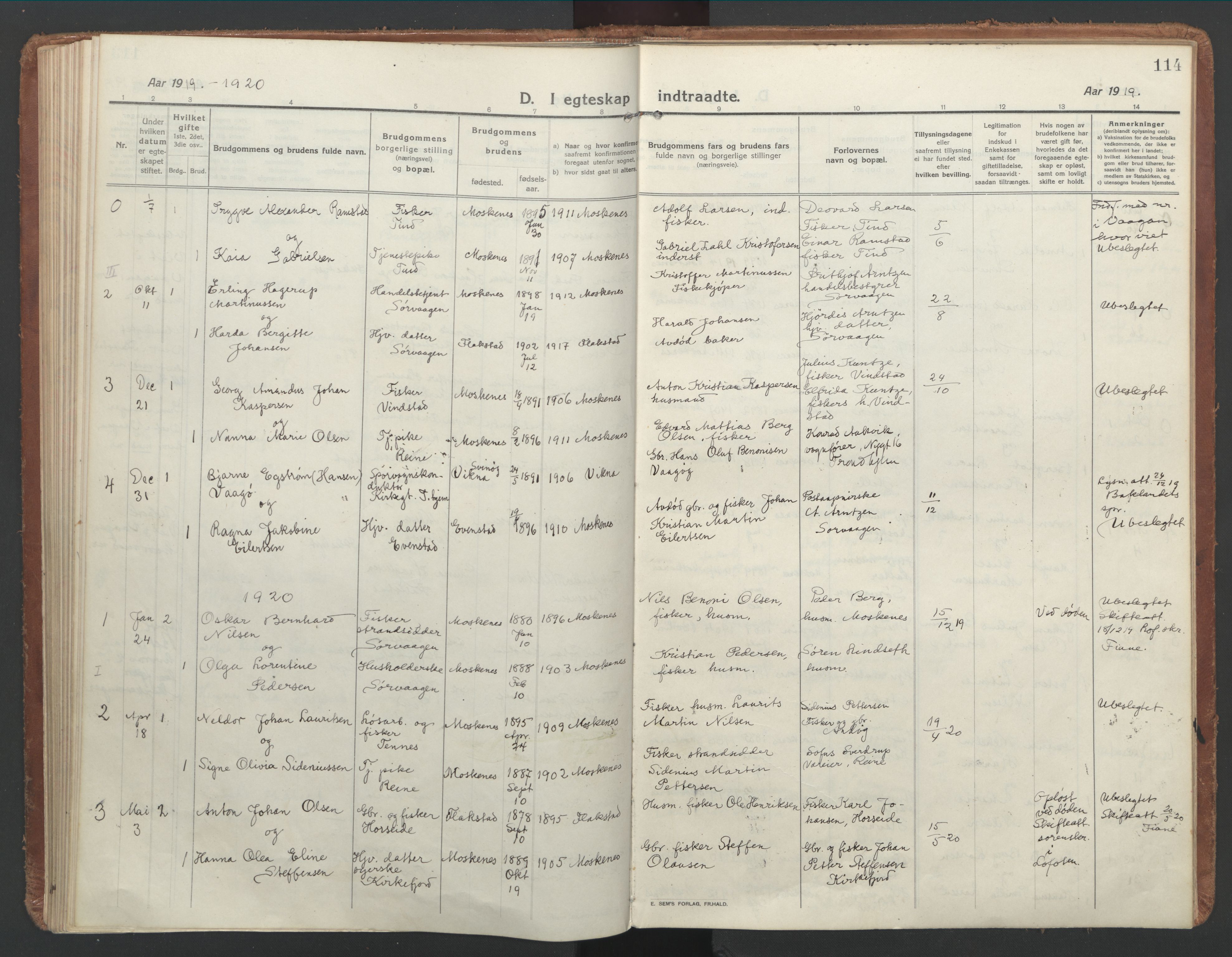 Ministerialprotokoller, klokkerbøker og fødselsregistre - Nordland, SAT/A-1459/886/L1222: Parish register (official) no. 886A04, 1914-1926, p. 114
