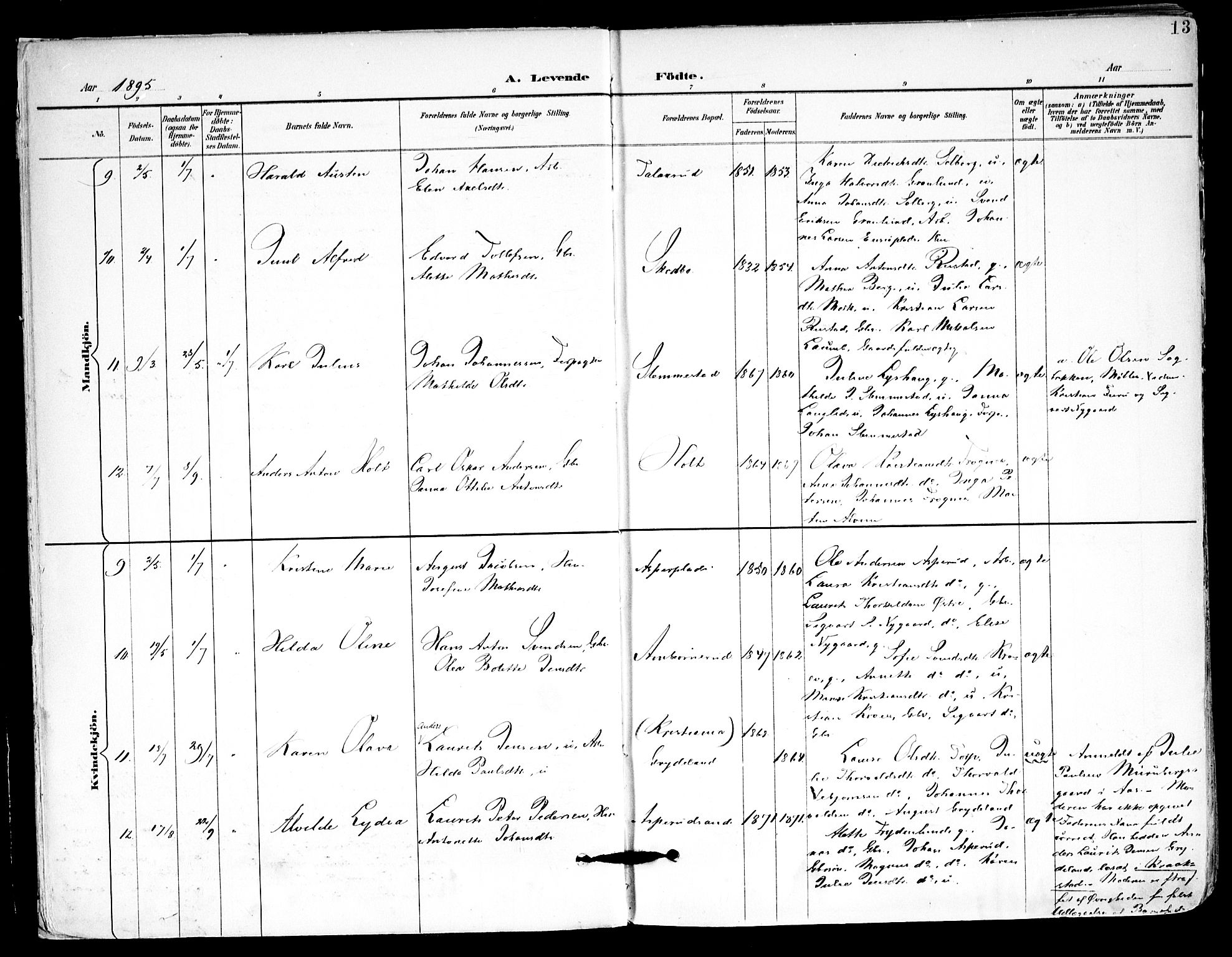 Kråkstad prestekontor Kirkebøker, SAO/A-10125a/F/Fa/L0010: Parish register (official) no. I 10, 1893-1931, p. 13