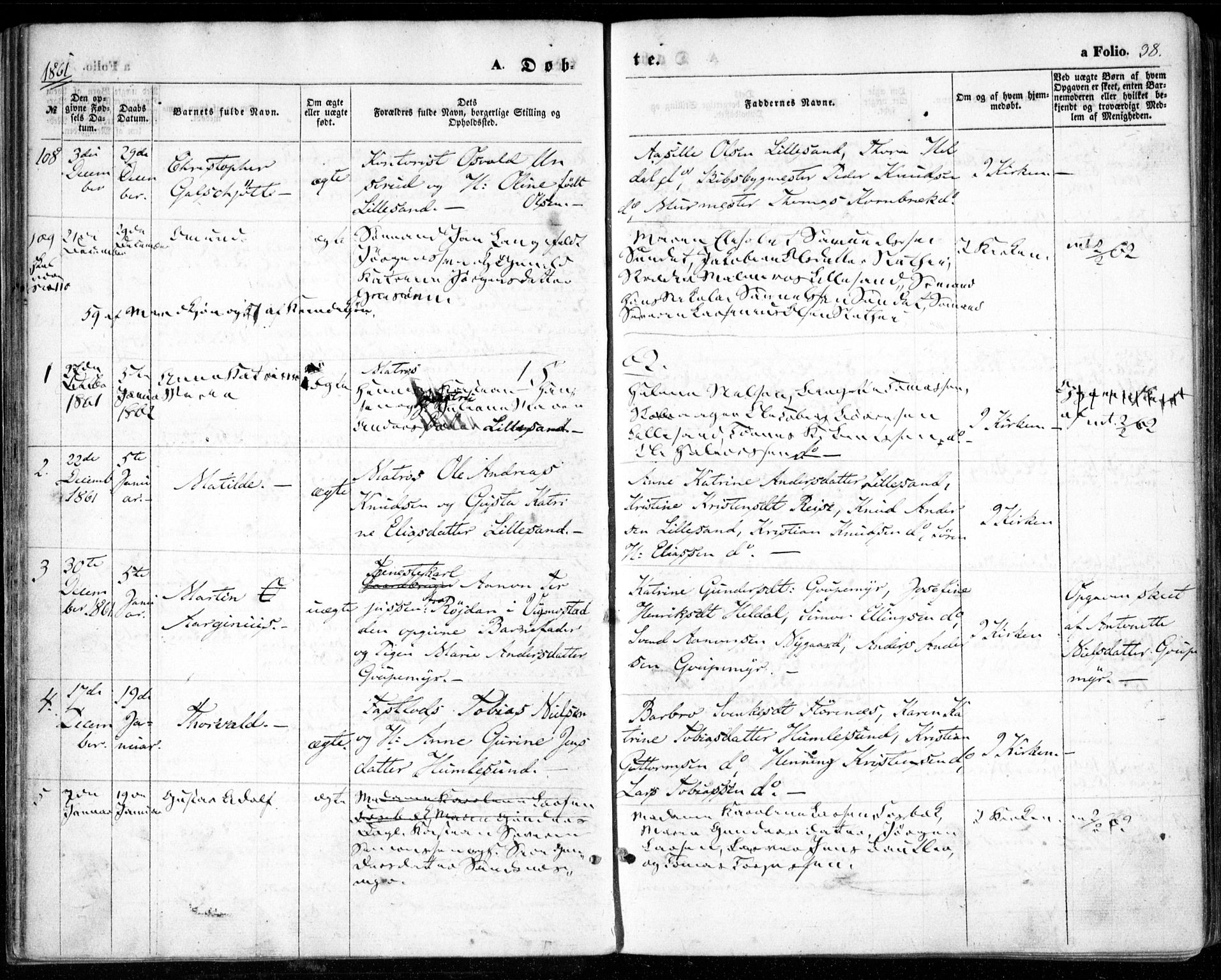 Vestre Moland sokneprestkontor, SAK/1111-0046/F/Fa/Fab/L0007: Parish register (official) no. A 7, 1859-1872, p. 38