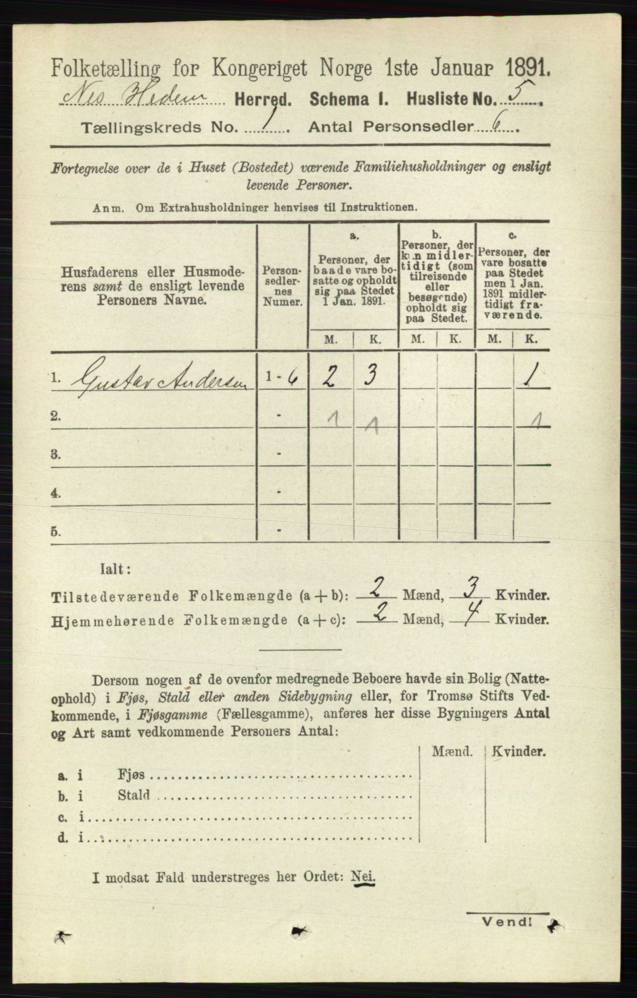 RA, 1891 census for 0411 Nes, 1891, p. 30