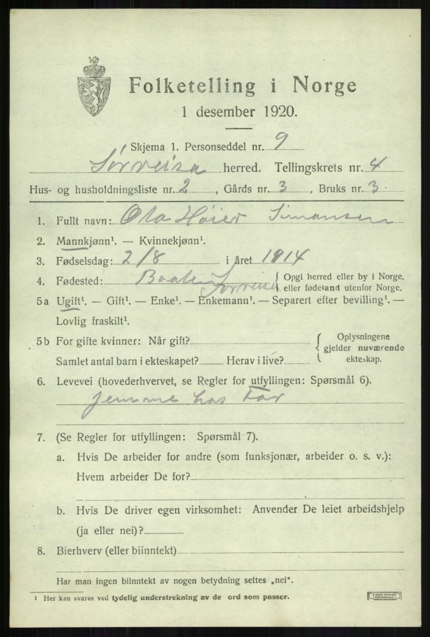 SATØ, 1920 census for Sørreisa, 1920, p. 1782