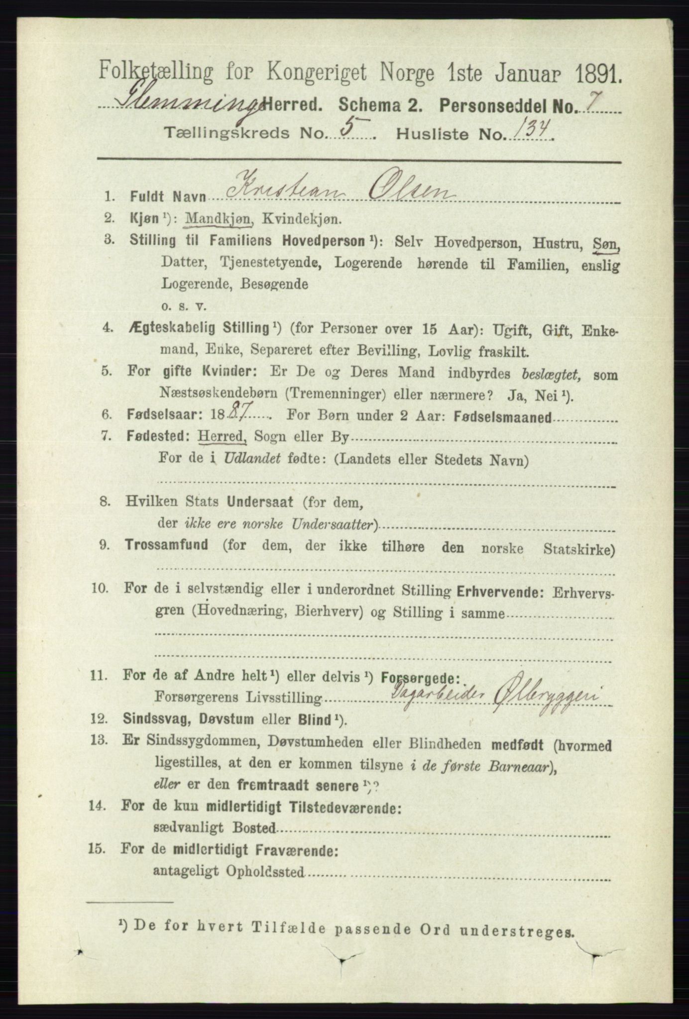 RA, 1891 census for 0132 Glemmen, 1891, p. 7168