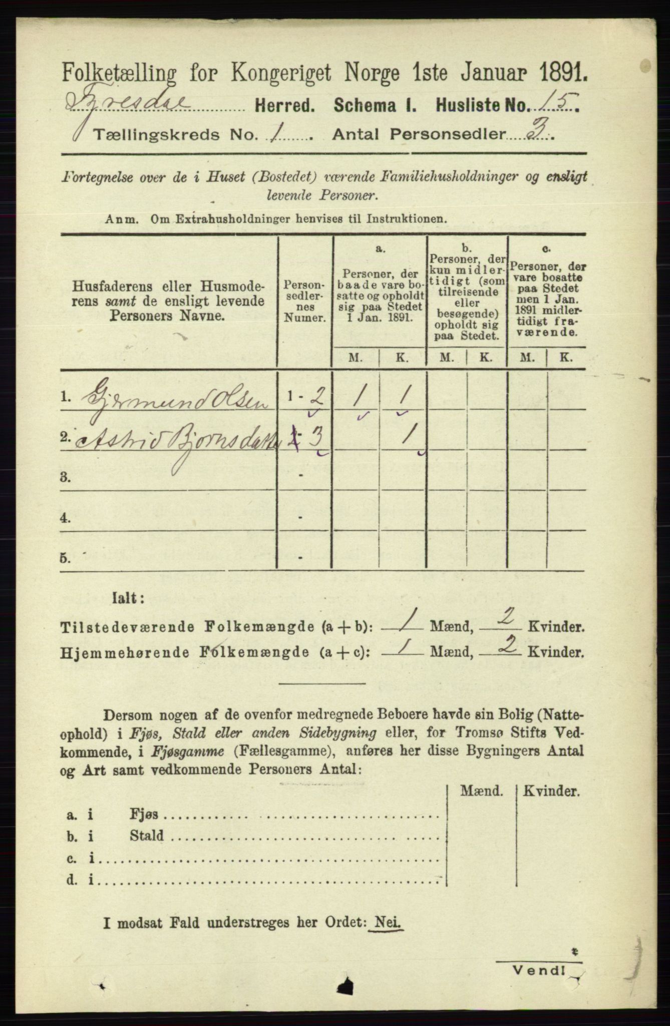 RA, 1891 census for 0831 Fyresdal, 1891, p. 38