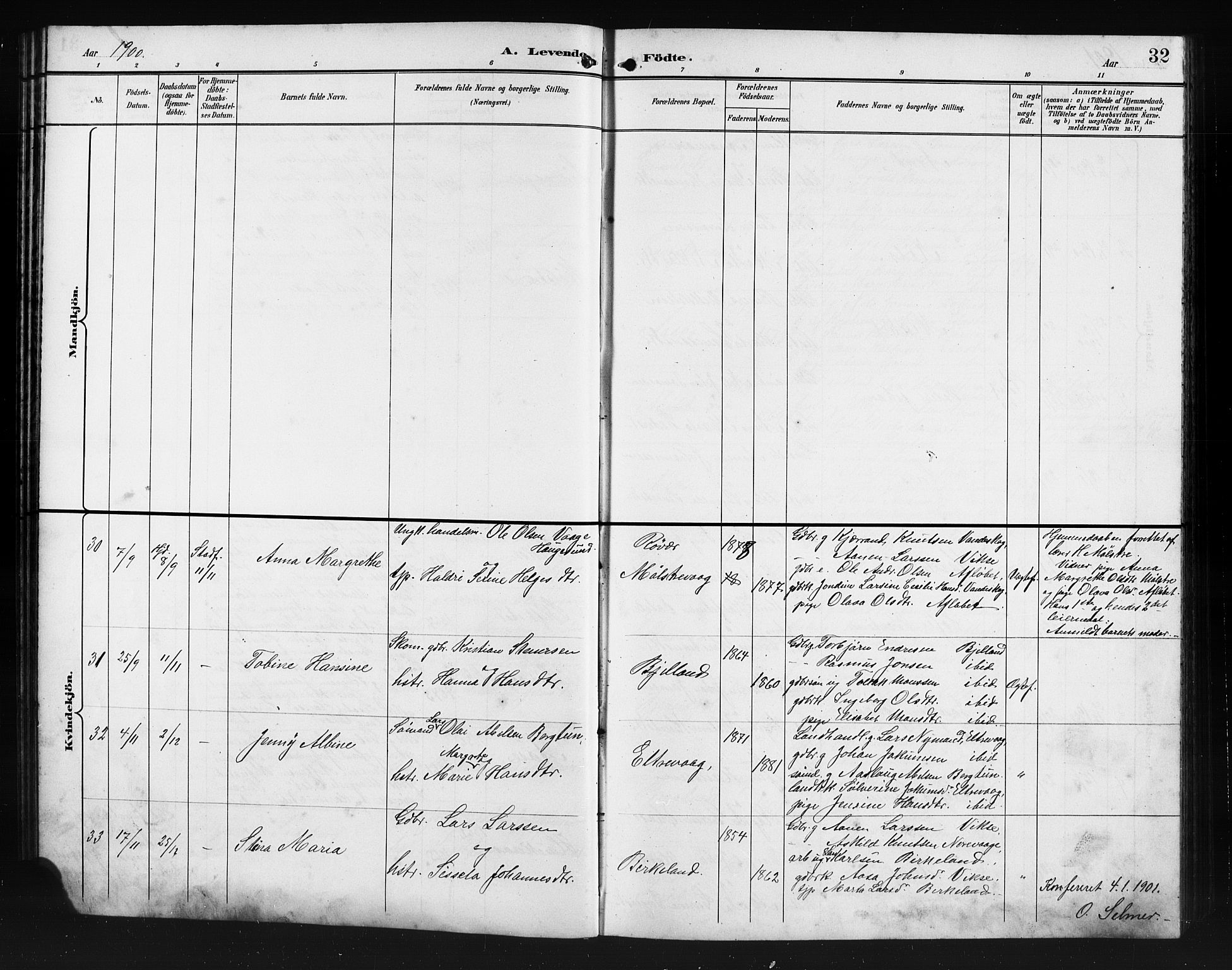 Sveio Sokneprestembete, AV/SAB-A-78501/H/Hab: Parish register (copy) no. A 4, 1897-1911, p. 32