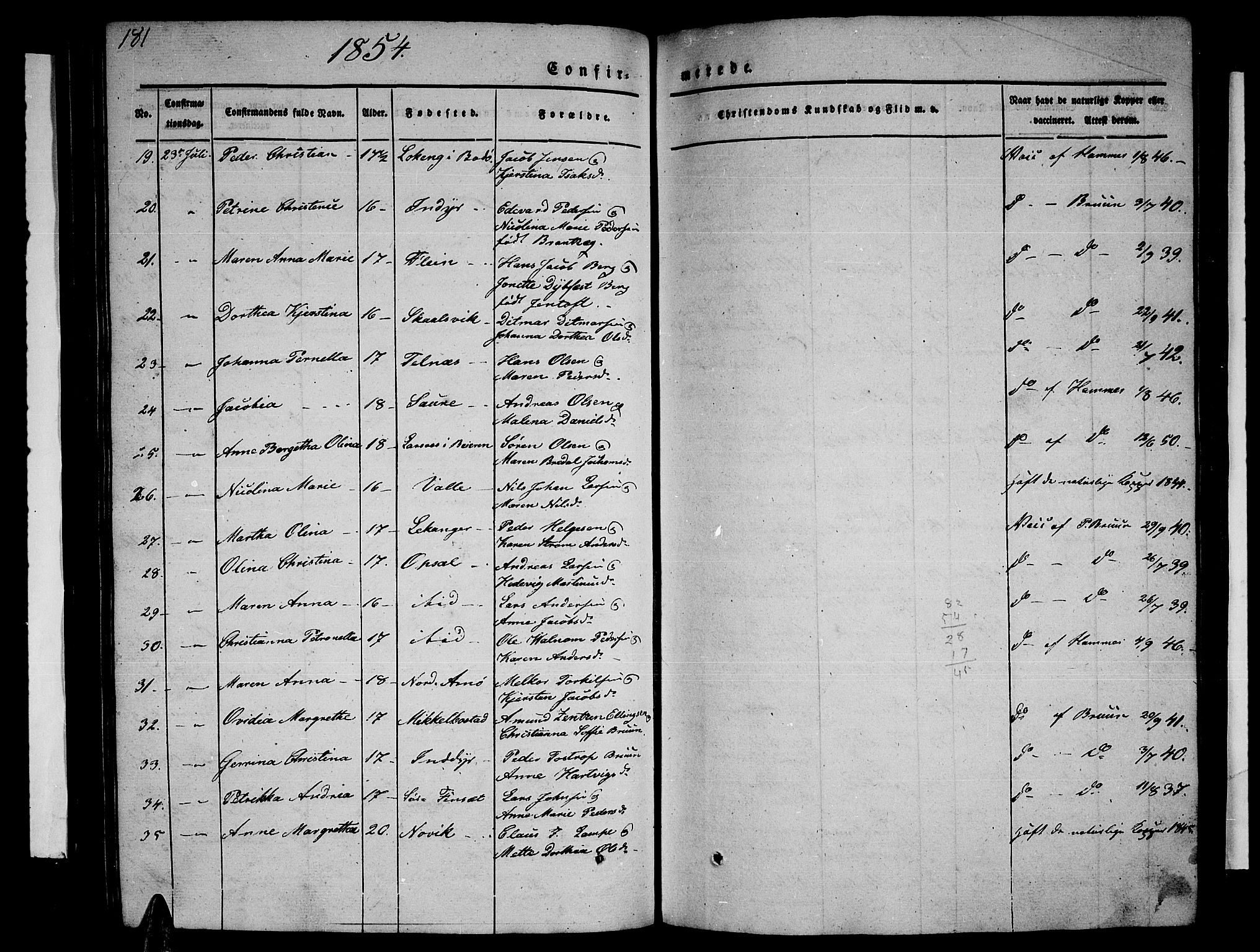 Ministerialprotokoller, klokkerbøker og fødselsregistre - Nordland, AV/SAT-A-1459/805/L0106: Parish register (copy) no. 805C02, 1841-1861, p. 181