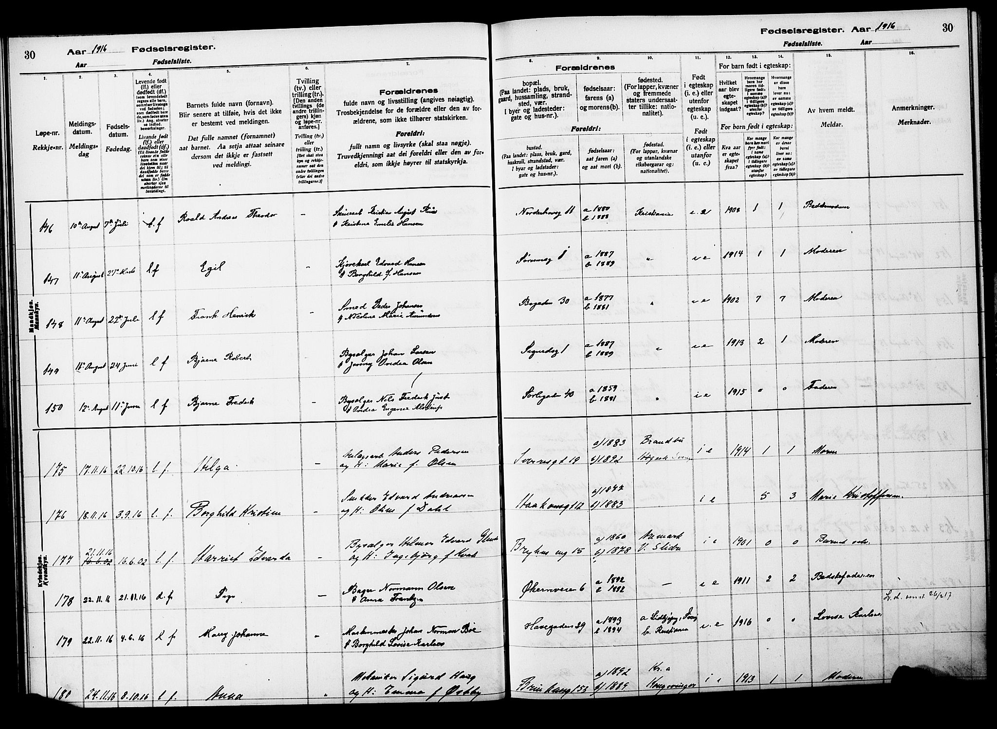 Kampen prestekontor Kirkebøker, AV/SAO-A-10853/J/Ja/L0001: Birth register no. 1, 1916-1920, p. 30