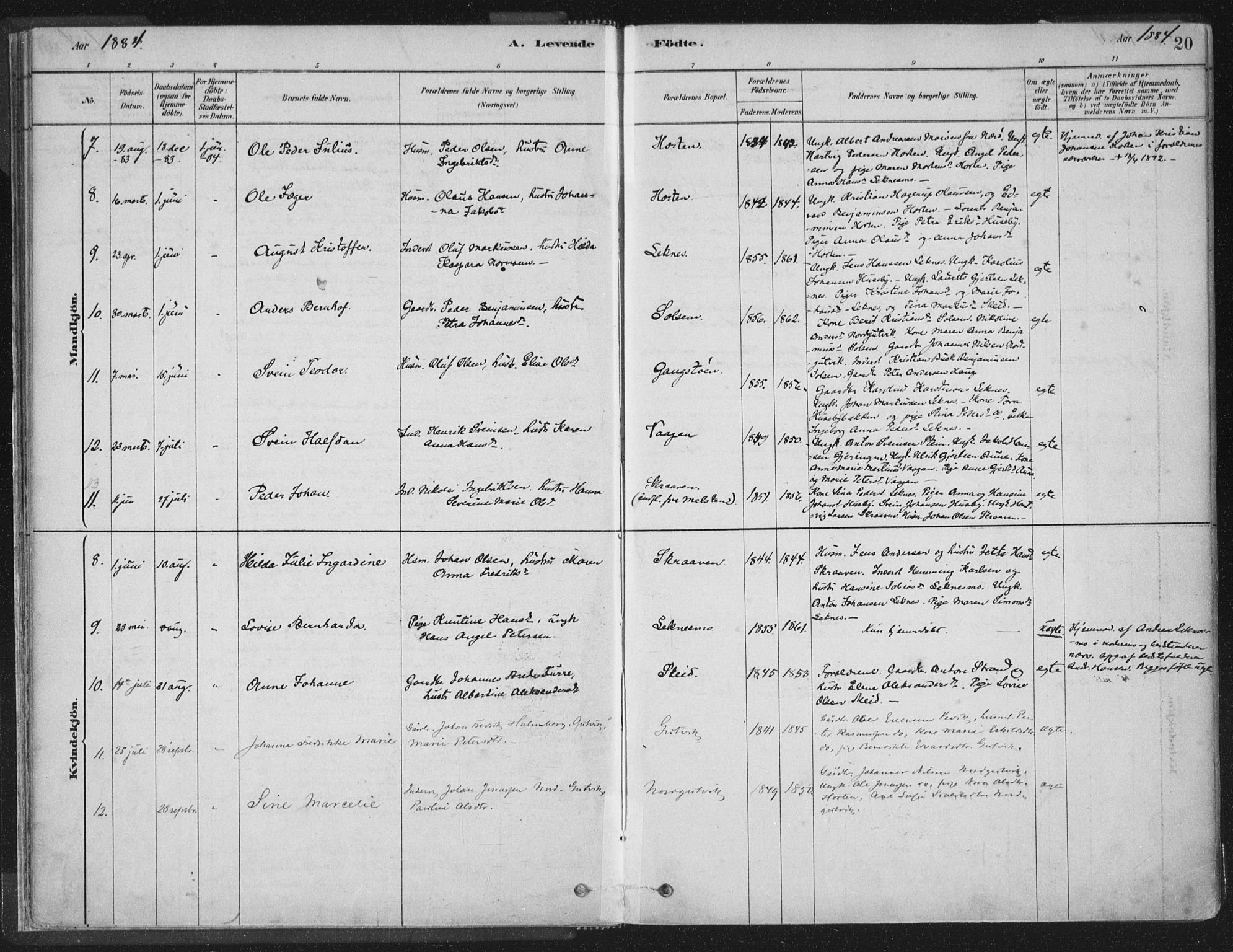 Ministerialprotokoller, klokkerbøker og fødselsregistre - Nord-Trøndelag, SAT/A-1458/788/L0697: Parish register (official) no. 788A04, 1878-1902, p. 20