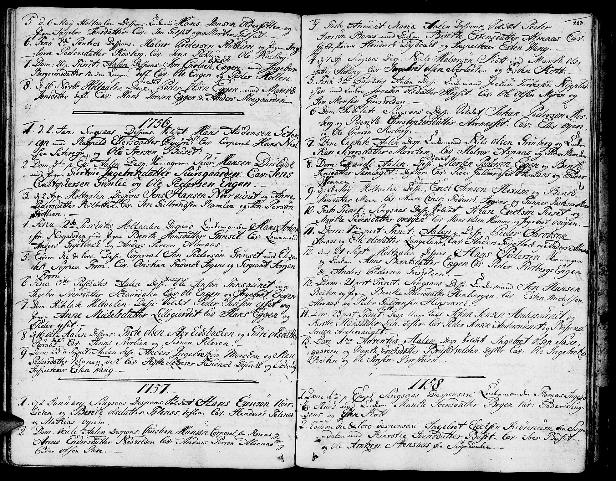 Ministerialprotokoller, klokkerbøker og fødselsregistre - Sør-Trøndelag, SAT/A-1456/685/L0952: Parish register (official) no. 685A01, 1745-1804, p. 103