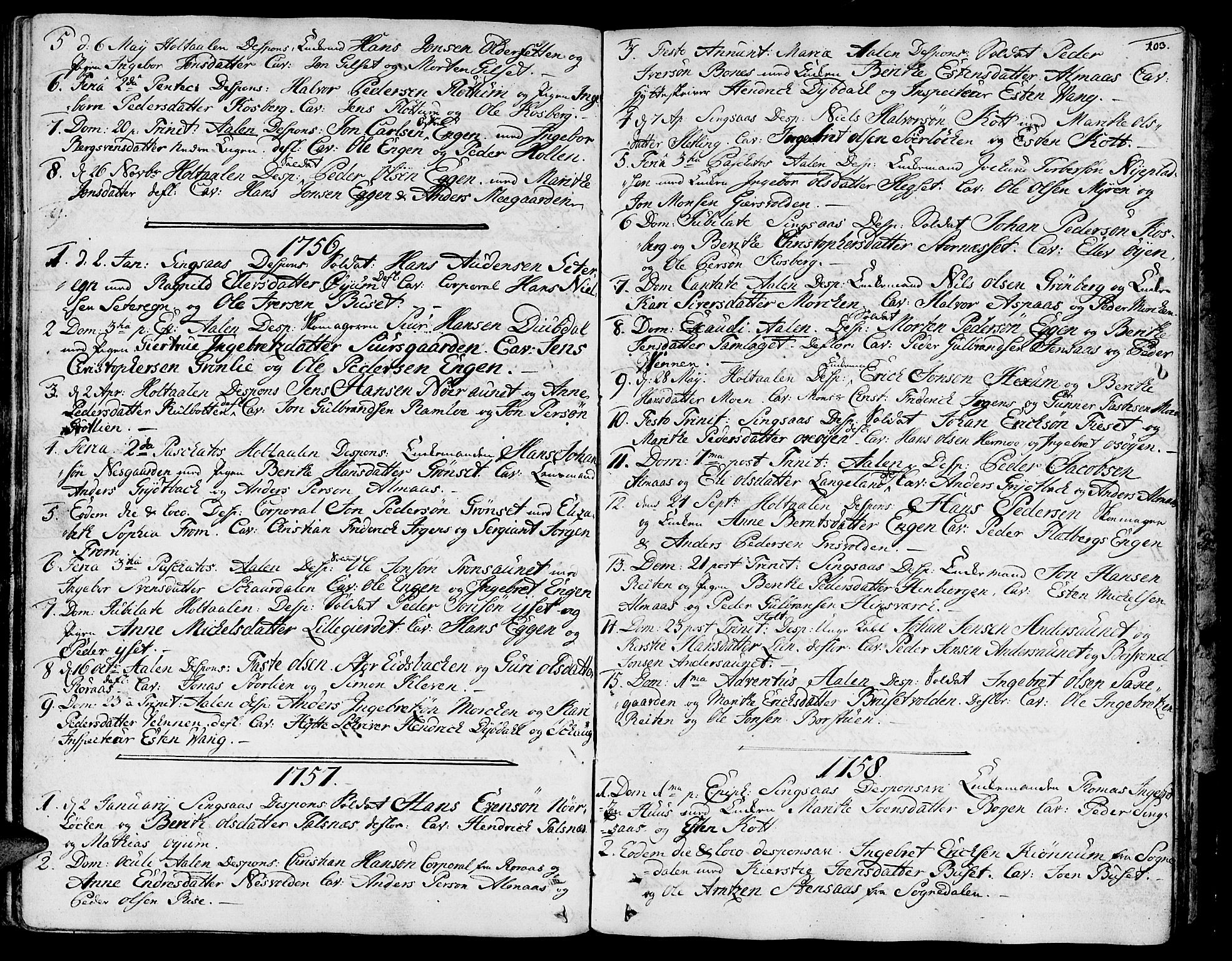 Ministerialprotokoller, klokkerbøker og fødselsregistre - Sør-Trøndelag, AV/SAT-A-1456/685/L0952: Parish register (official) no. 685A01, 1745-1804, p. 103