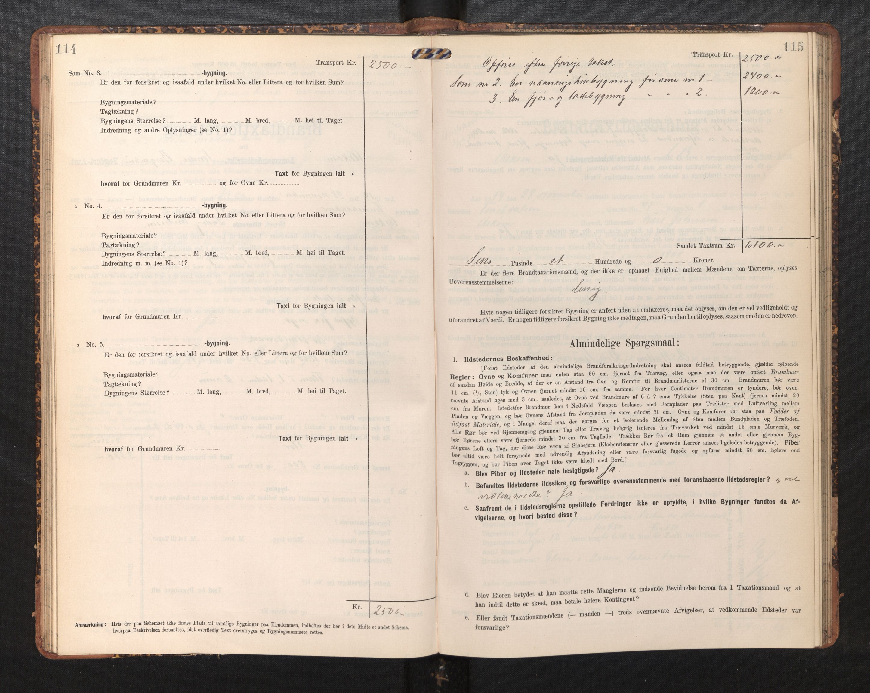 Lensmannen i Askøy, AV/SAB-A-31001/0012/L0006: Branntakstprotokoll, skjematakst, Laksevåg, 1907-1917, p. 114-115