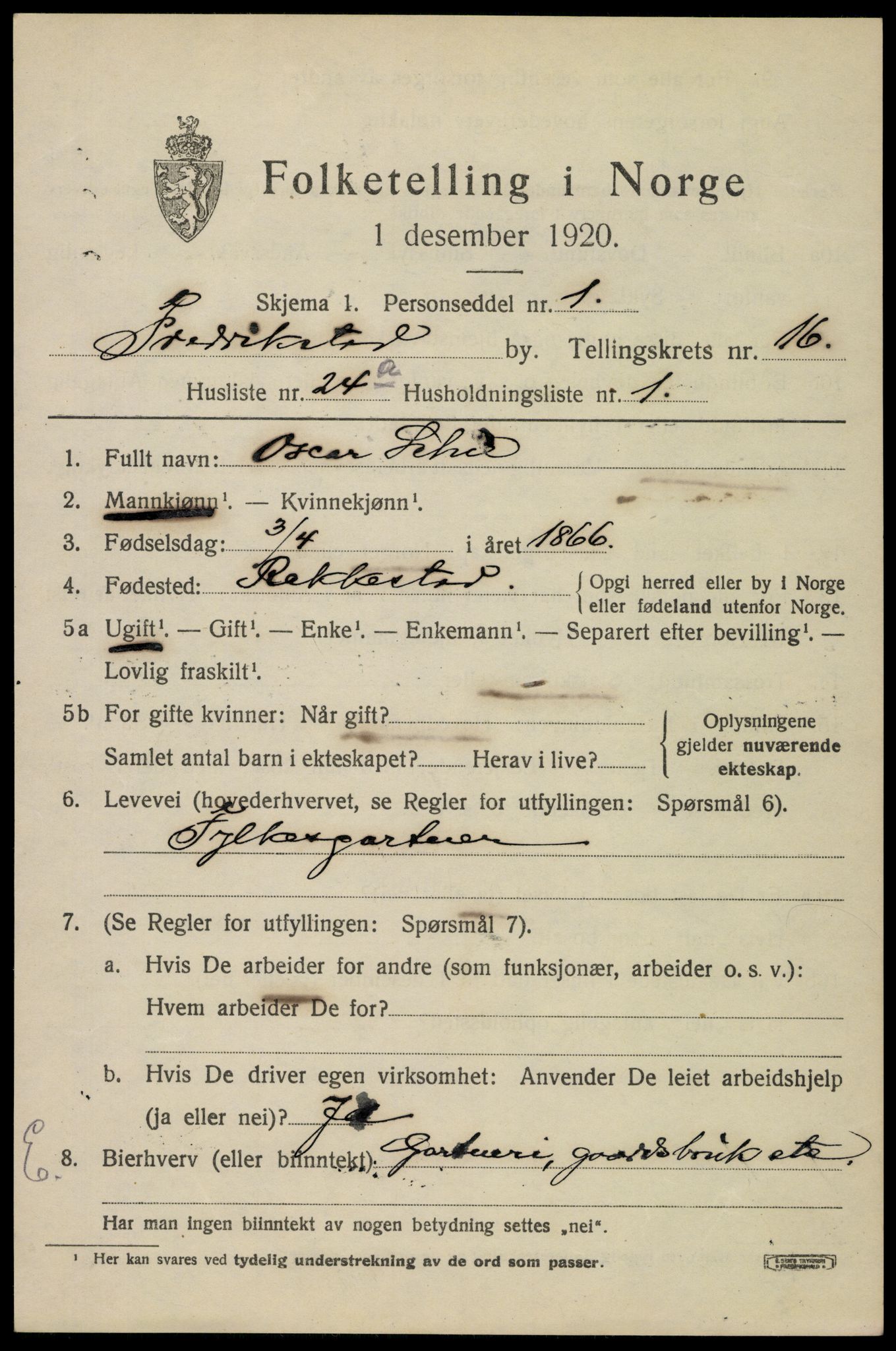 SAO, 1920 census for Fredrikstad, 1920, p. 37463