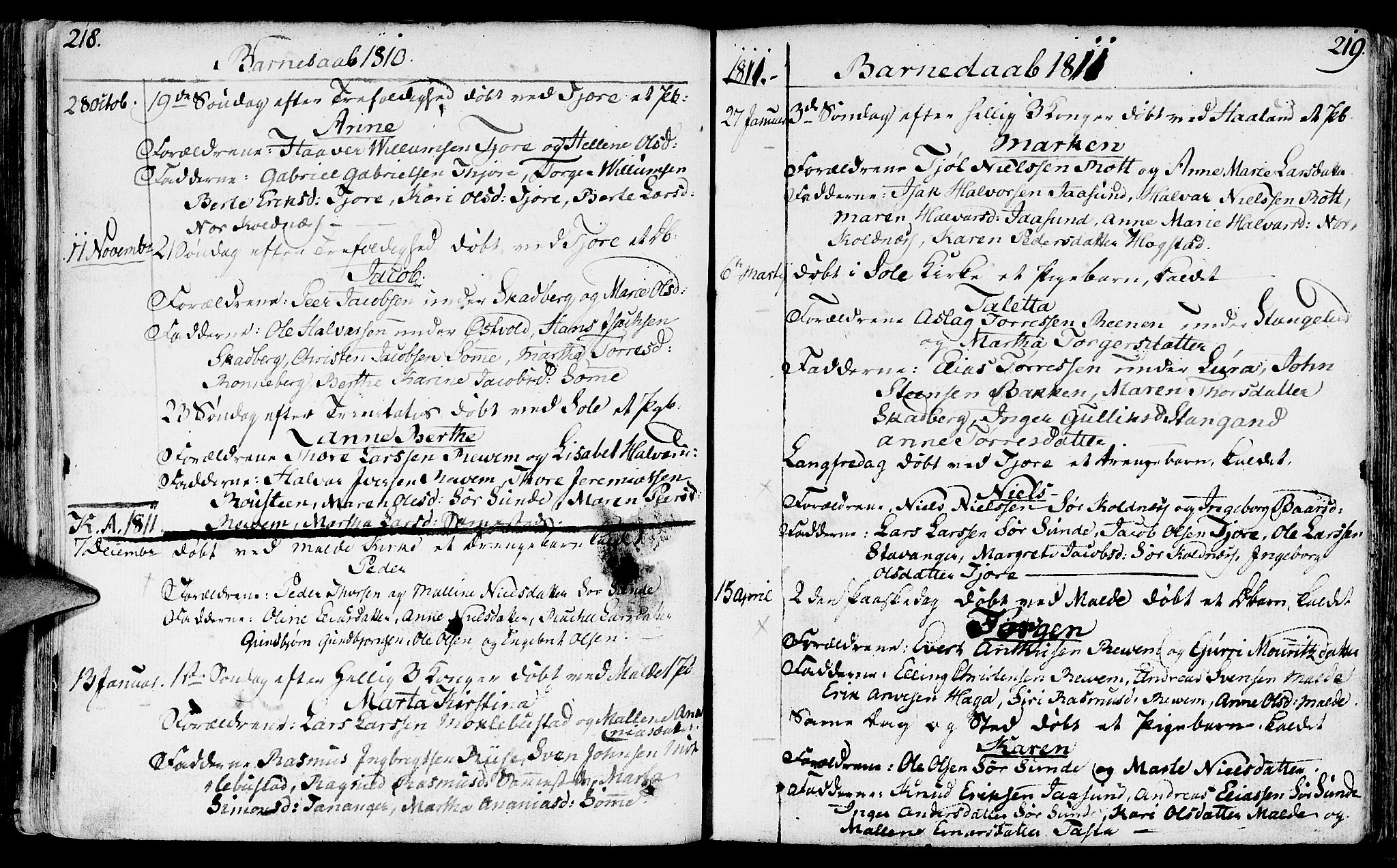 Håland sokneprestkontor, SAST/A-101802/001/30BA/L0003: Parish register (official) no. A 3, 1794-1815, p. 218-219