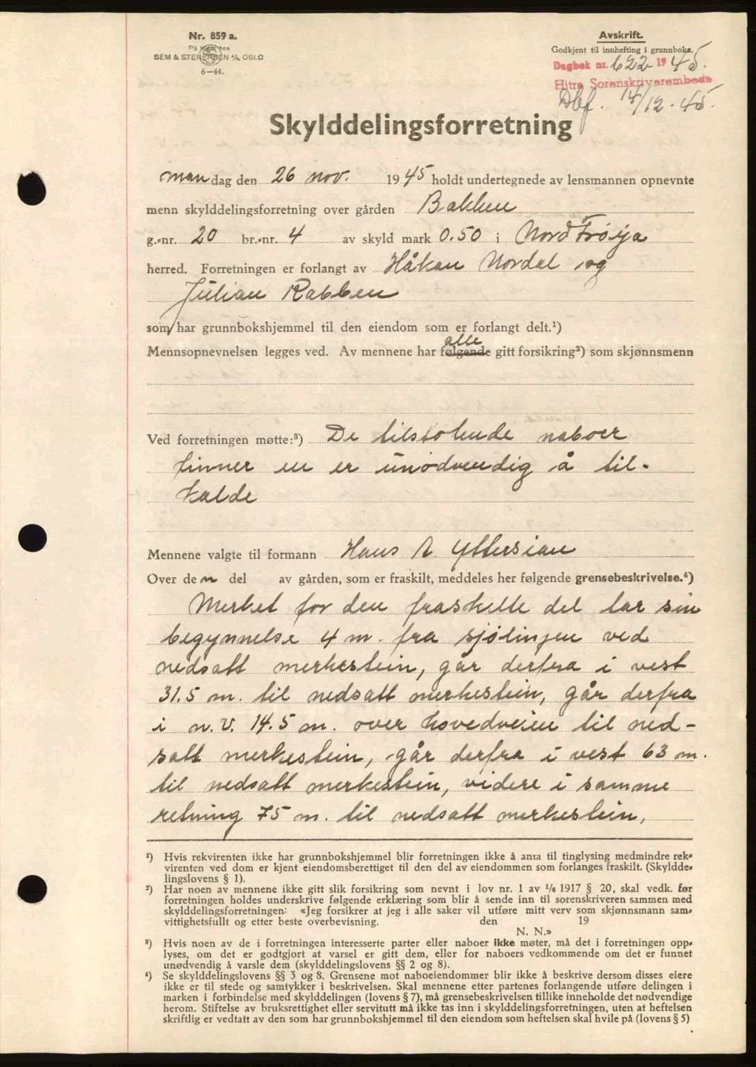 Hitra sorenskriveri, AV/SAT-A-0018/2/2C/2Ca: Mortgage book no. A2, 1943-1945, Diary no: : 622/1945