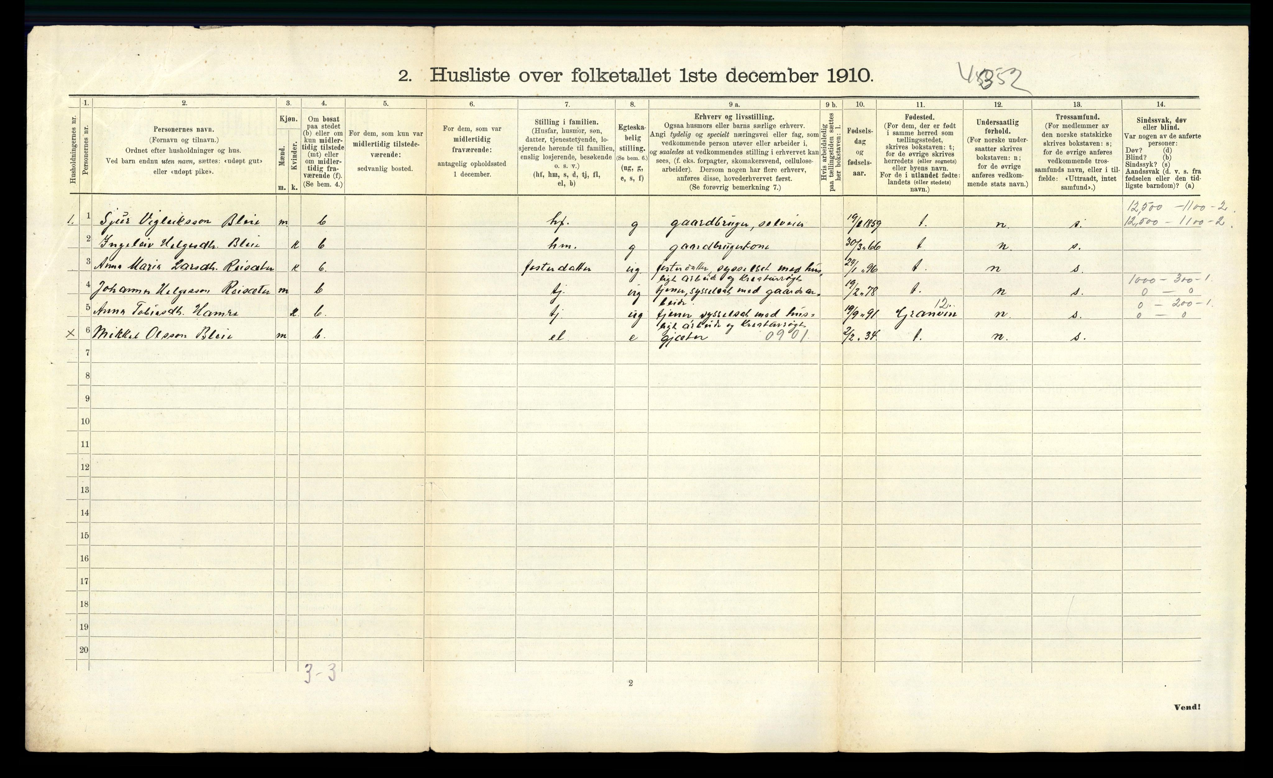 RA, 1910 census for Ullensvang, 1910, p. 964