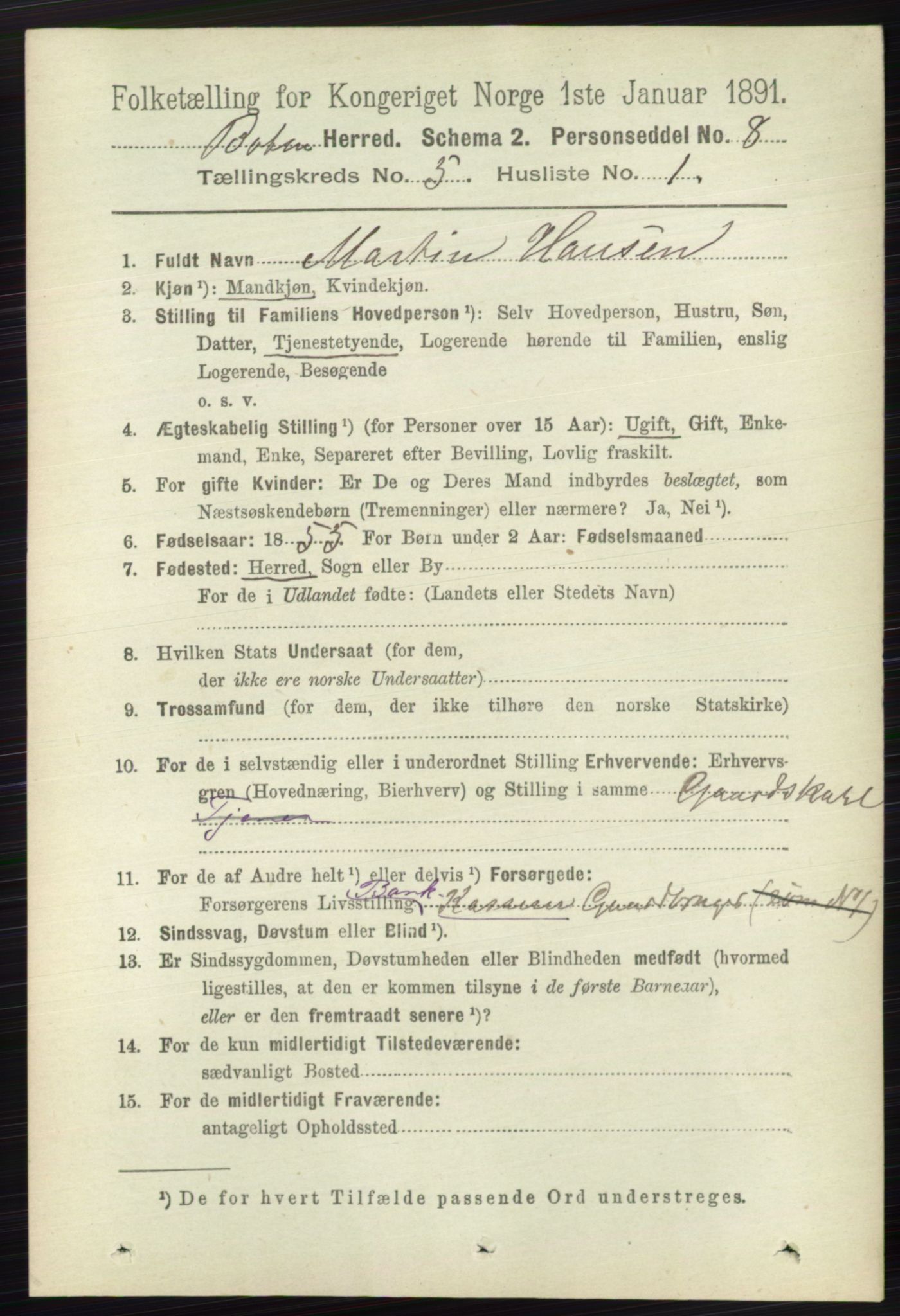 RA, 1891 census for 0715 Botne, 1891, p. 1956