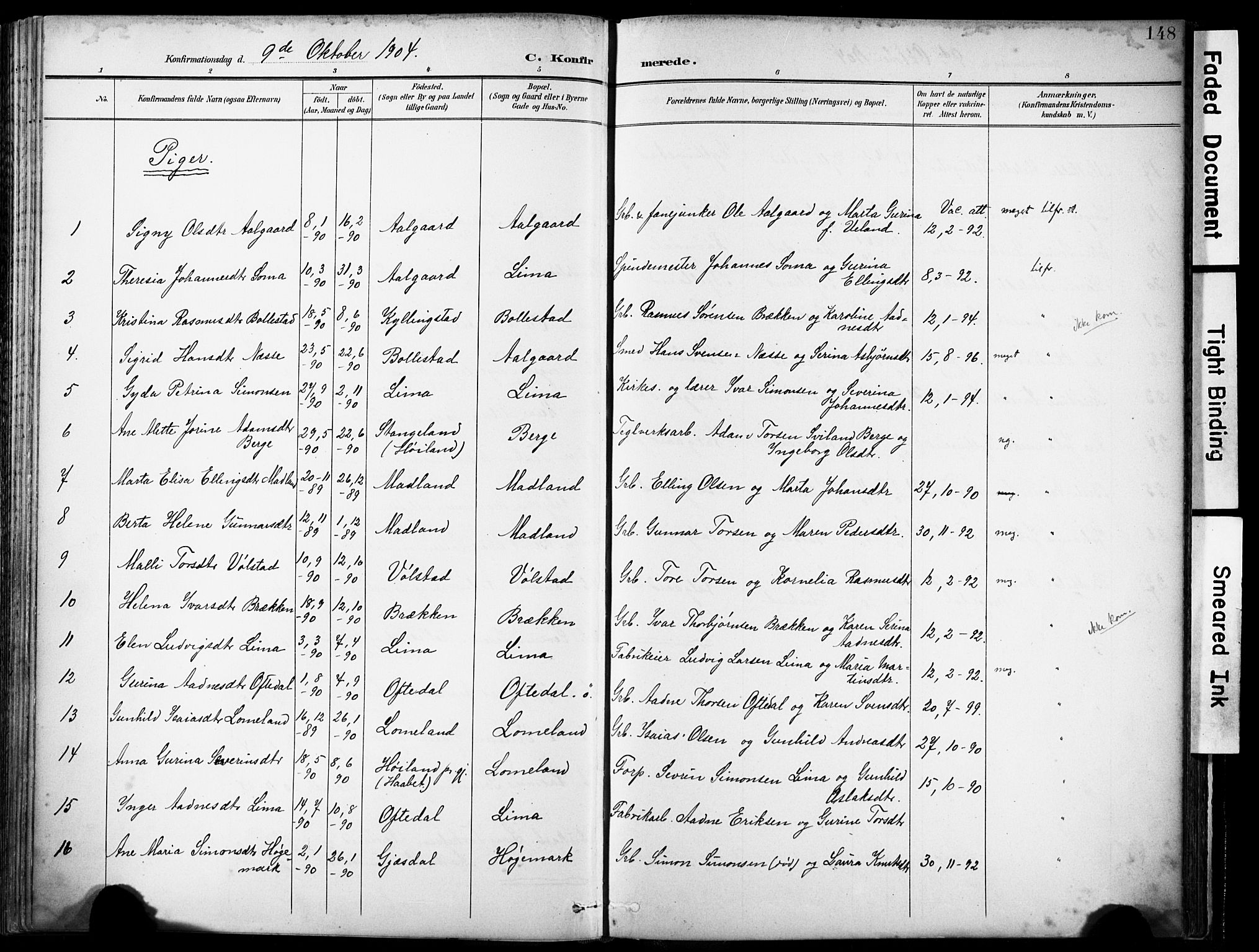 Lye sokneprestkontor, SAST/A-101794/001/30BA/L0012: Parish register (official) no. A 11, 1896-1909, p. 148