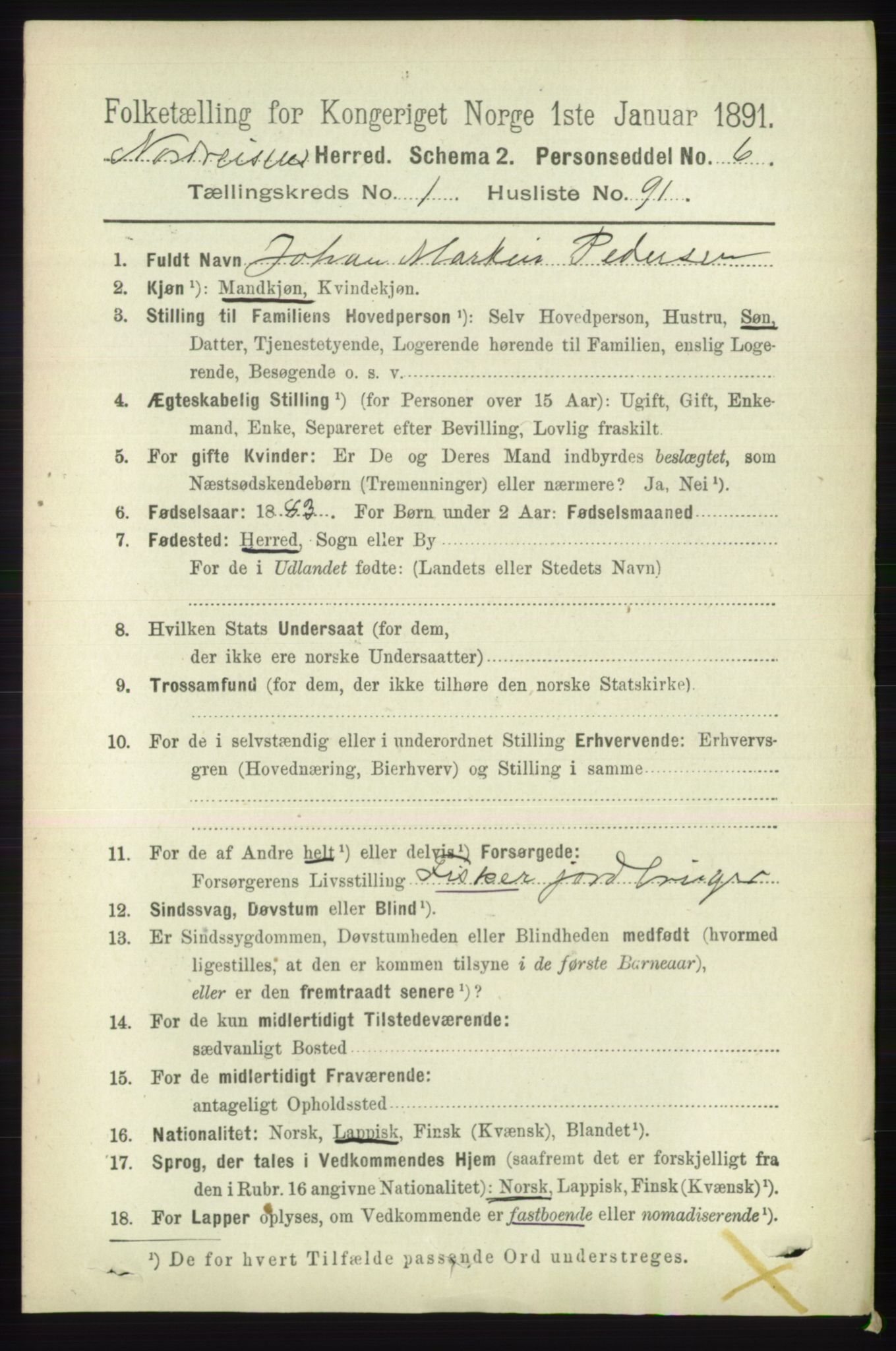 RA, 1891 census for 1942 Nordreisa, 1891, p. 698