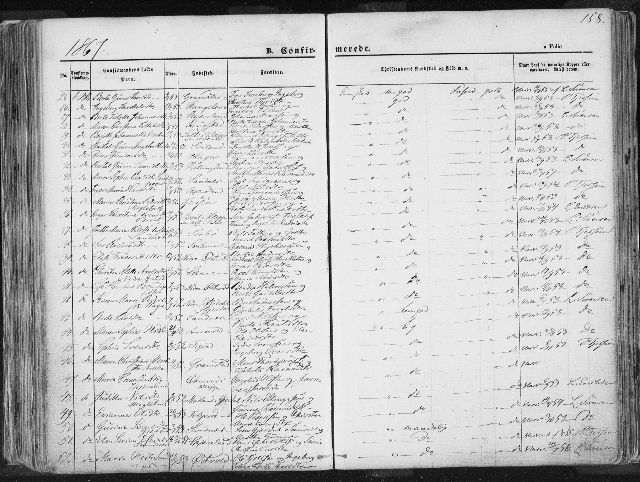 Høyland sokneprestkontor, AV/SAST-A-101799/001/30BA/L0010: Parish register (official) no. A 9.1, 1857-1877, p. 158