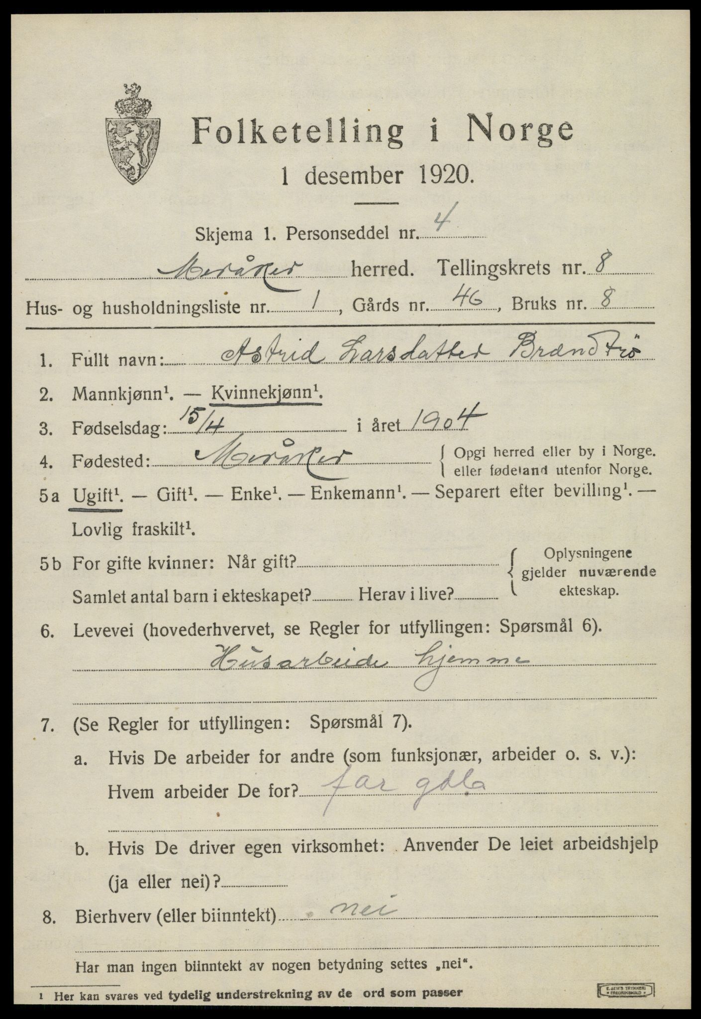 SAT, 1920 census for Meråker, 1920, p. 5980