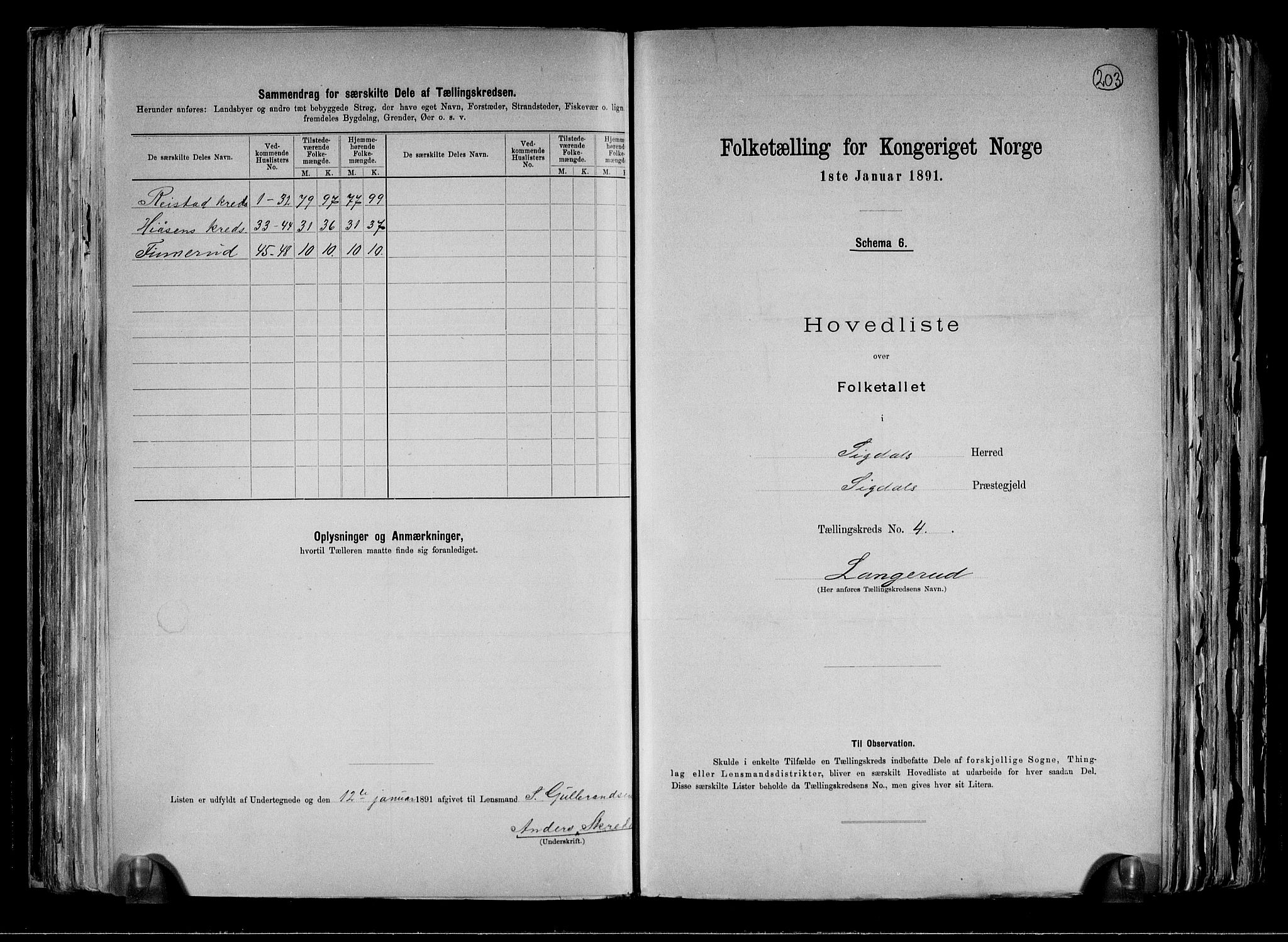 RA, 1891 census for 0621 Sigdal, 1891, p. 15