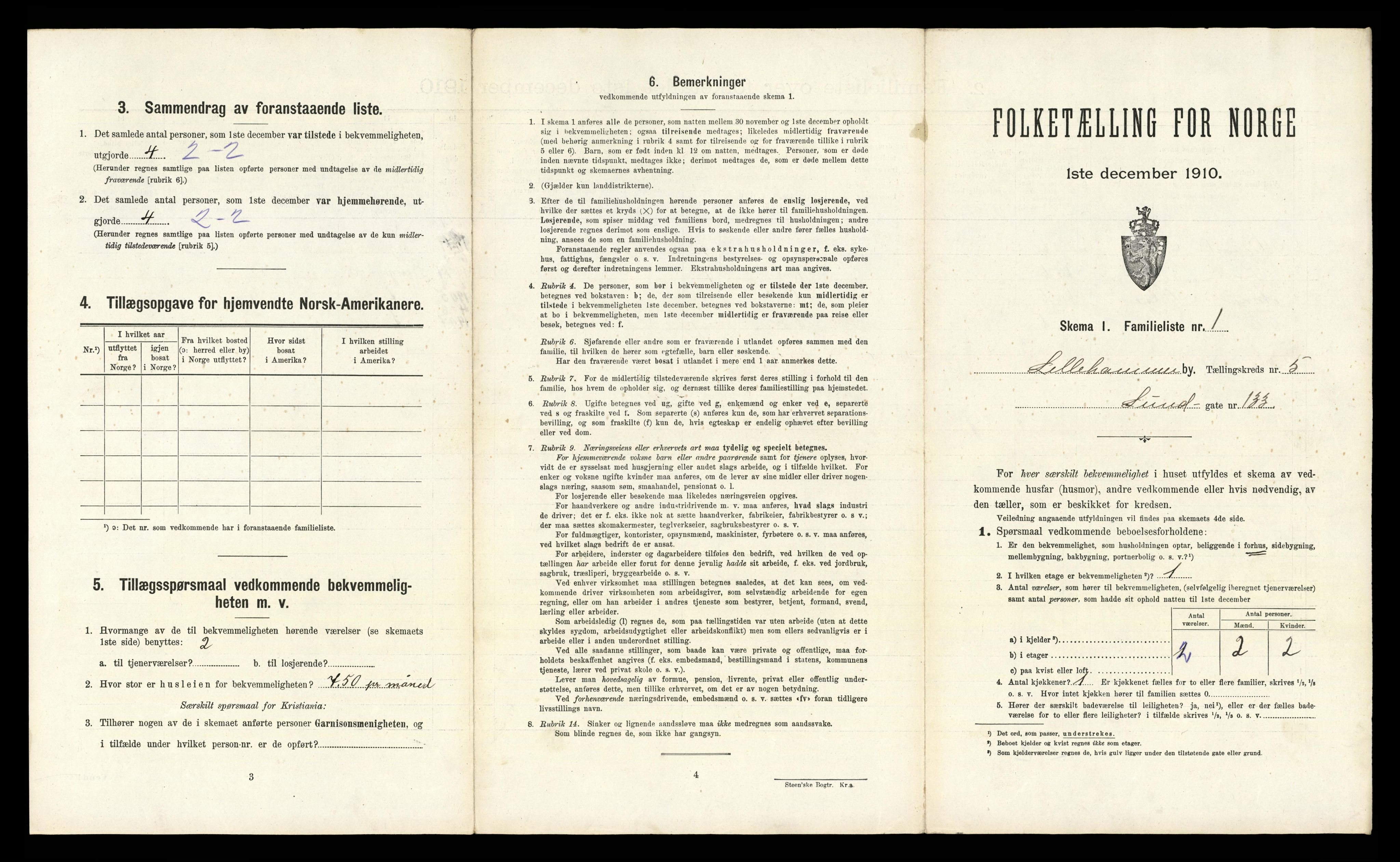 RA, 1910 census for Lillehammer, 1910, p. 2225